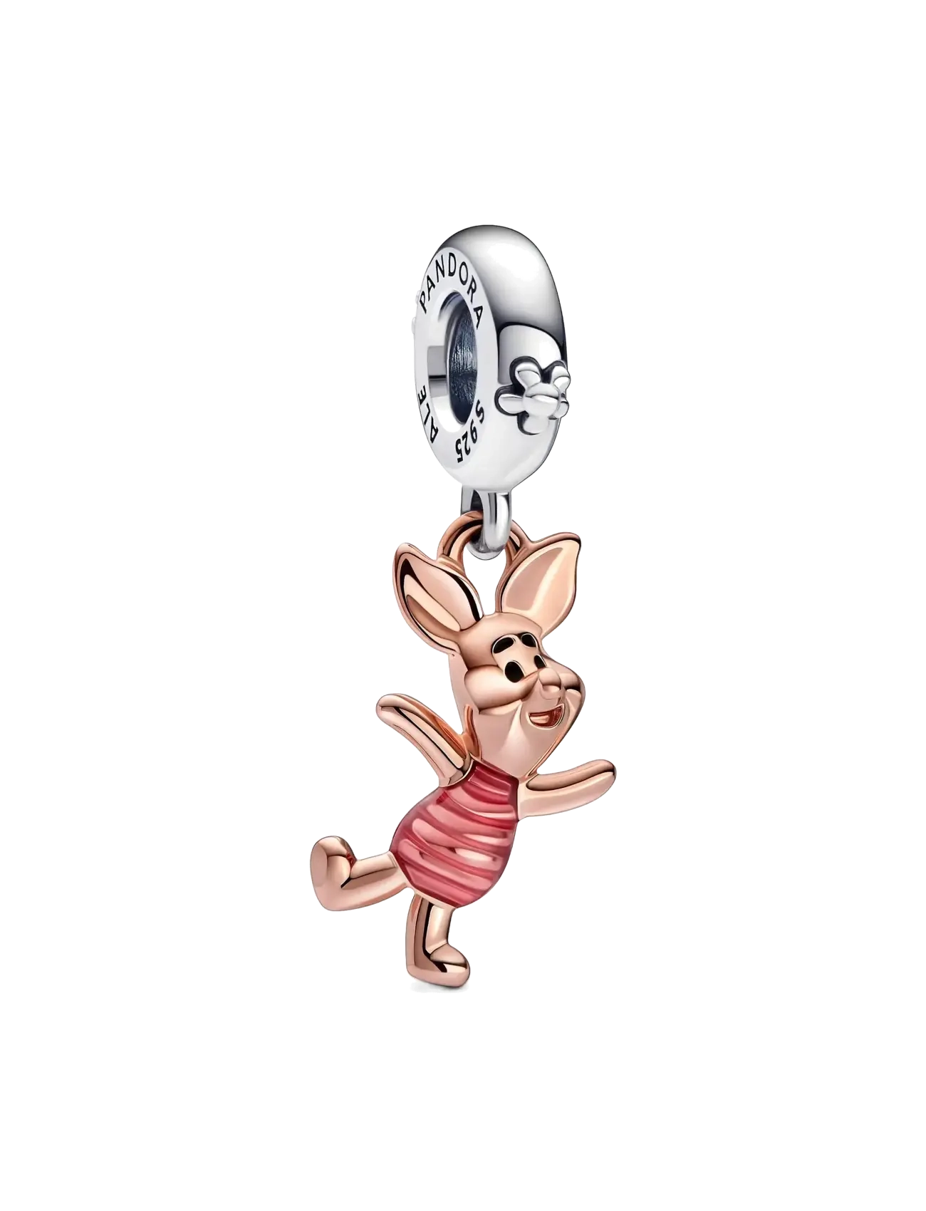 Disney Piglet sterling silver and 14k rose gold-plated dangle with transparent pink and black enamel - PINK