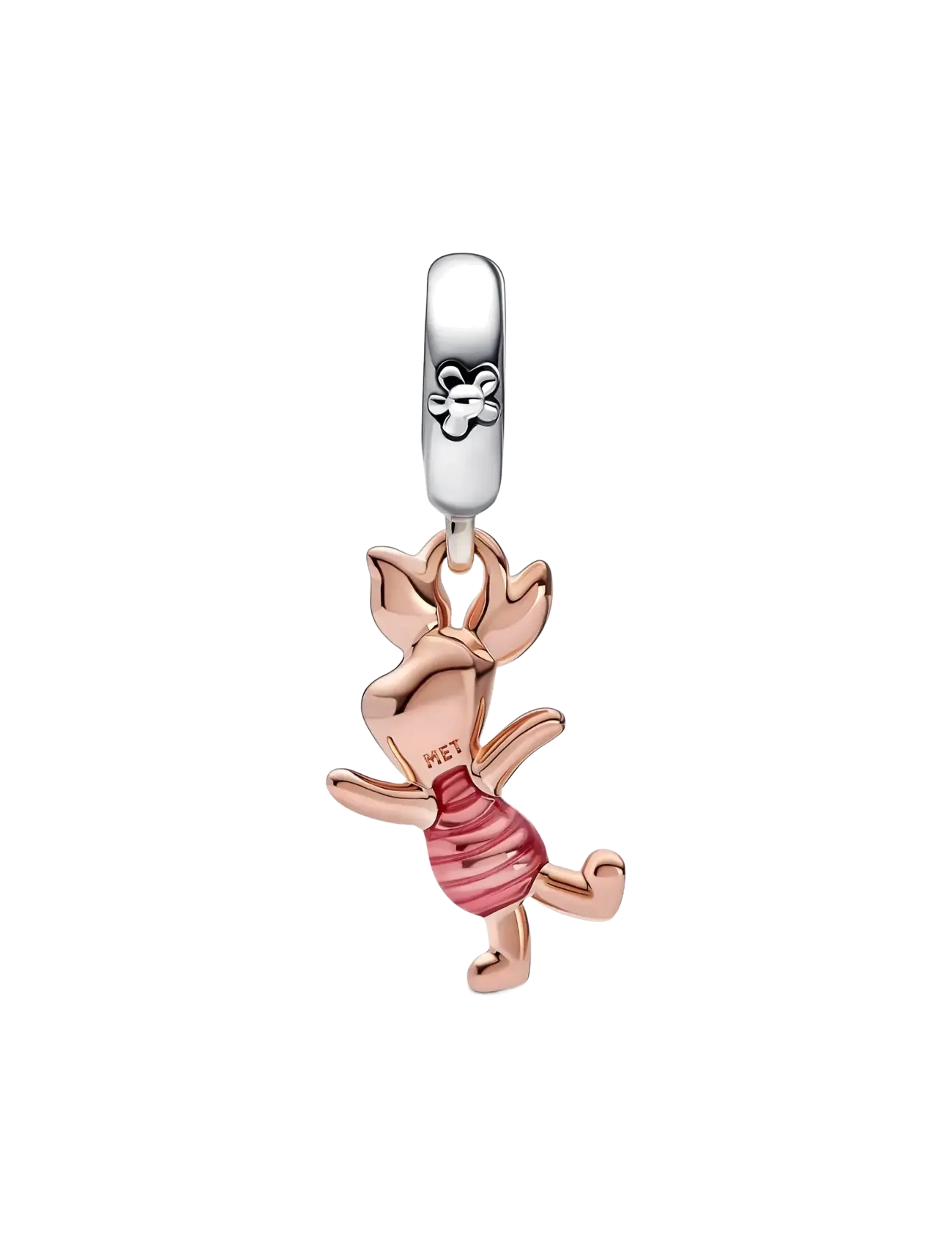 Pandora - Disney Piglet sterling silver and 14k rose gold-plated dangle with transparent pink and black enamel - pendentifs - pink - 2