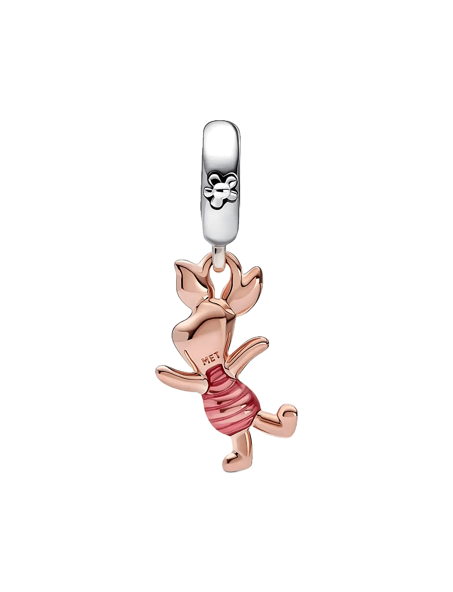 Pandora - Disney Piglet sterling silver and 14k rose gold-plated dangle with transparent pink and black enamel - pendentifs - pink - 2