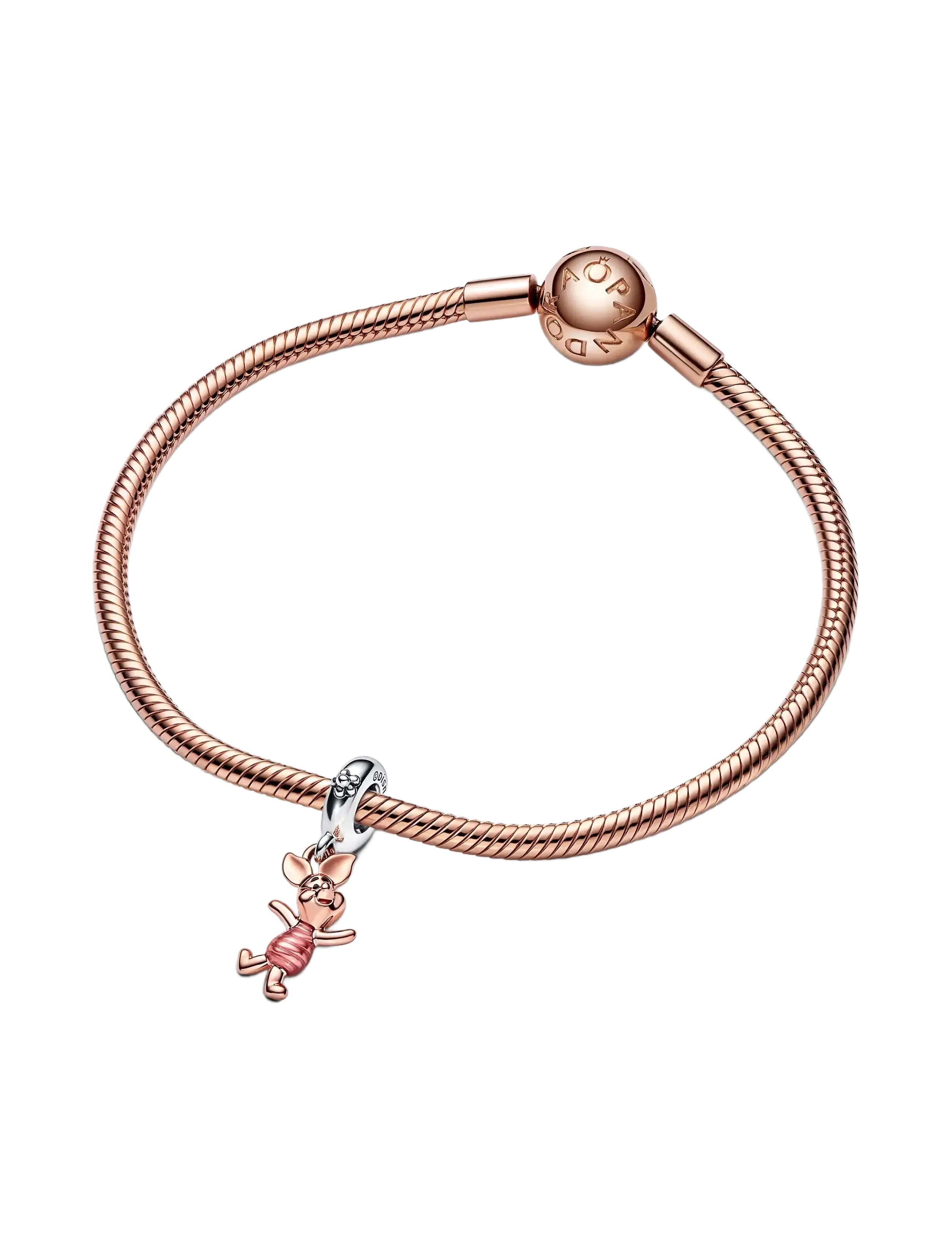 Pandora - Disney Piglet sterling silver and 14k rose gold-plated dangle with transparent pink and black enamel - pendentifs - pink - 3