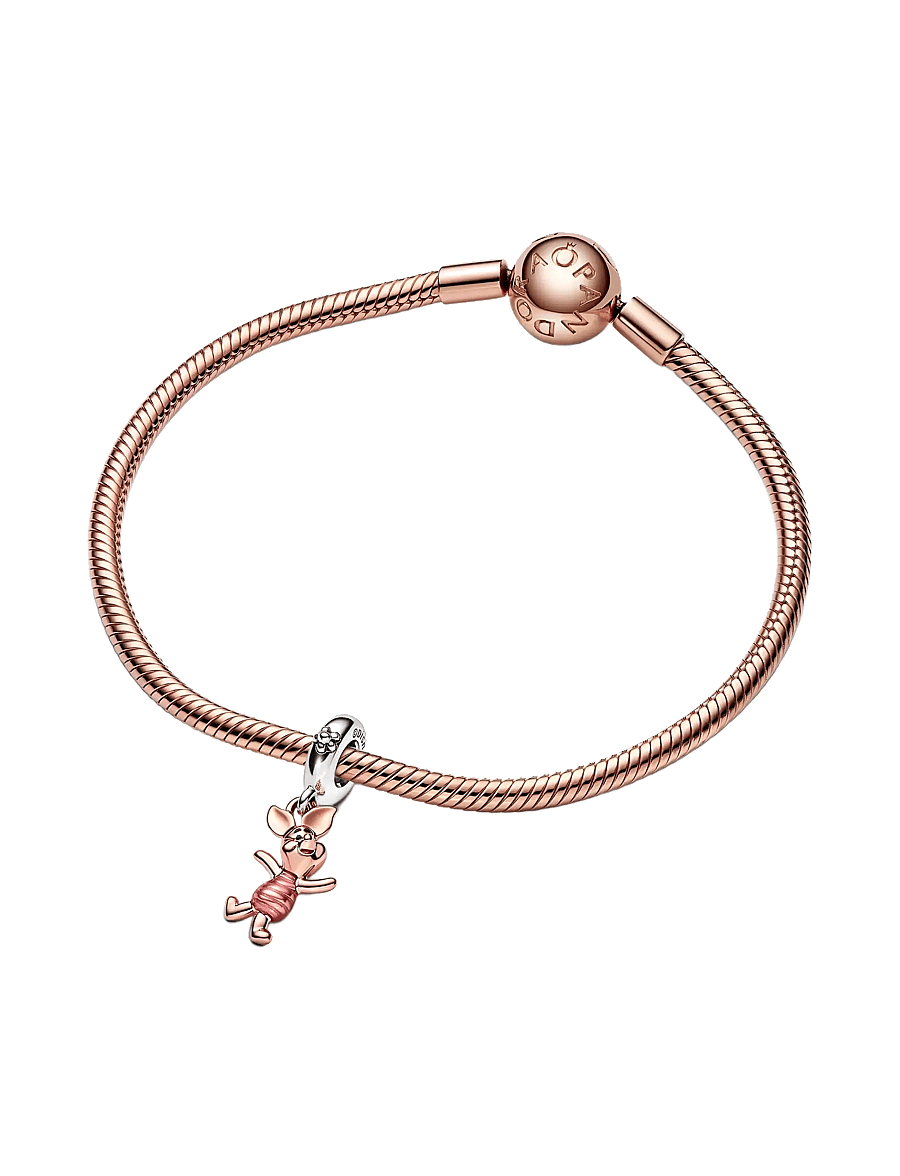 Pandora - Disney Piglet sterling silver and 14k rose gold-plated dangle with transparent pink and black enamel - pendentifs - pink - 3