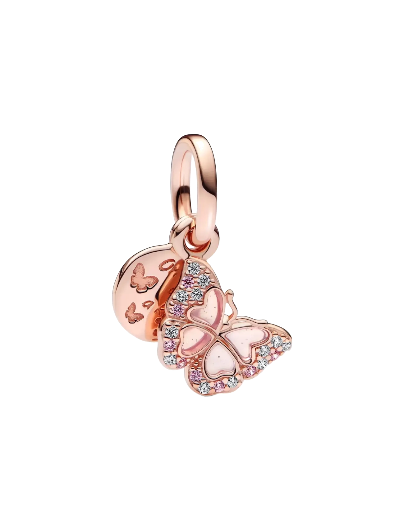 Pandora Butterfly 14k rose gold-plated dangle with fancy fairy tale pink and clear cubic zirconia, transpare - Charms - PINK / pink/rose