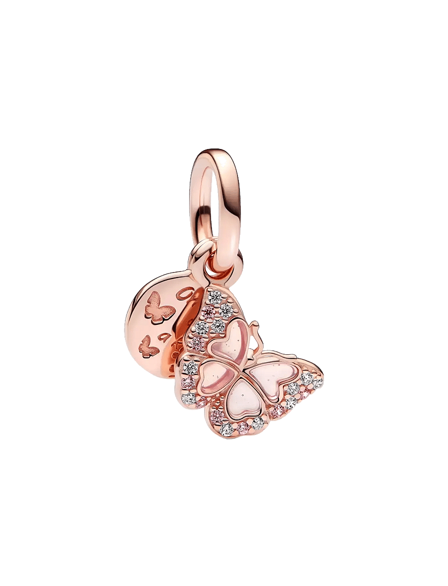 Pandora - Butterfly 14k rose gold-plated dangle with fancy fairy tale pink and clear cubic zirconia, transpare - pendentifs - pink - 1