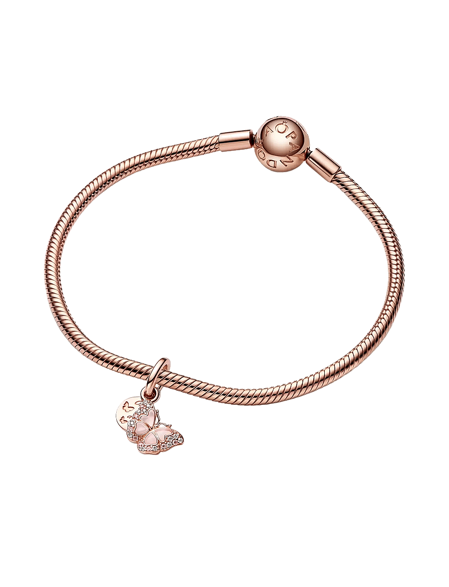 Pandora - Butterfly 14k rose gold-plated dangle with fancy fairy tale pink and clear cubic zirconia, transpare - pendentifs - pink - 2