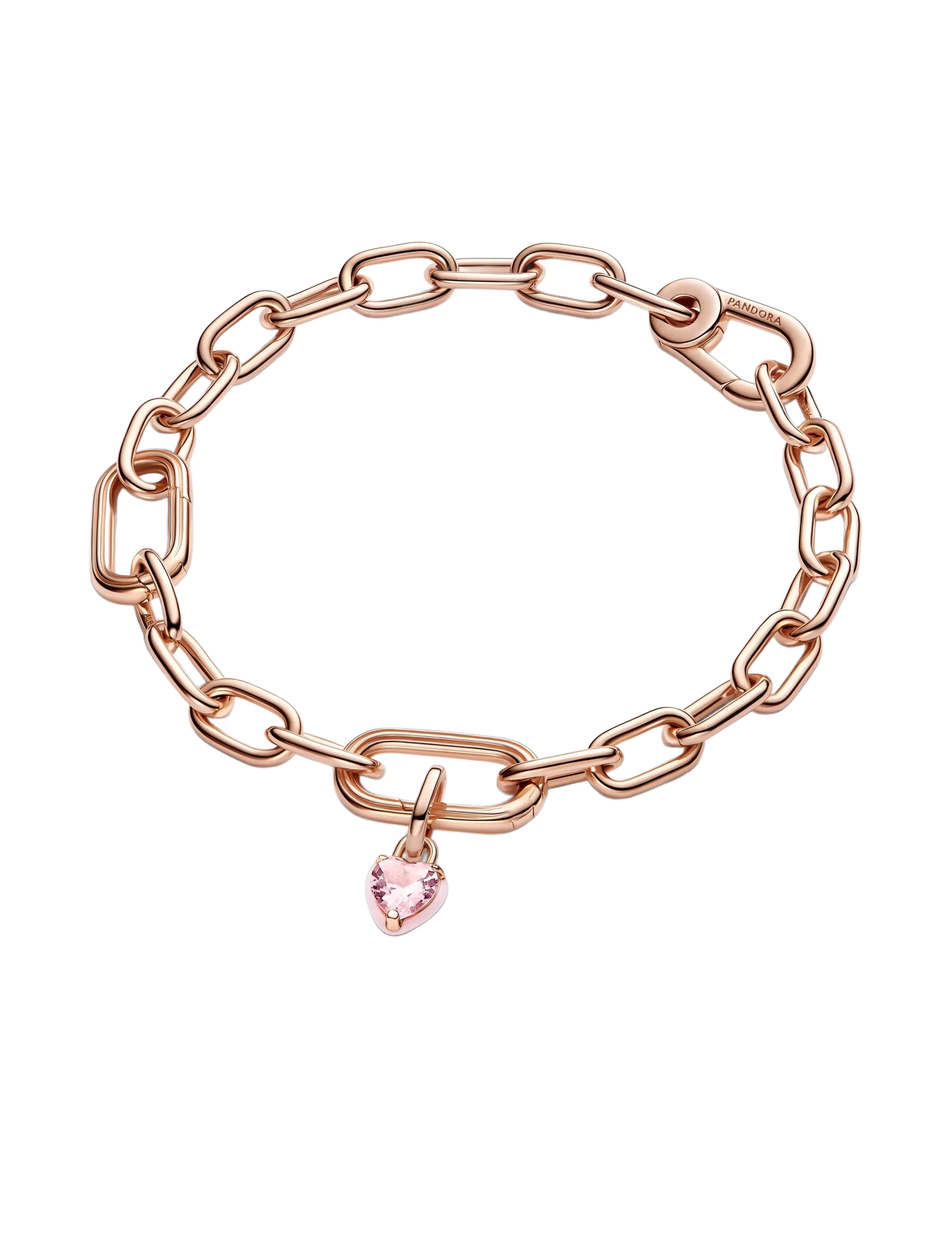 Pandora - Heart 14k rose gold-plated mini dangle with orchid pink crystal and pink enamel - pendentifs - pink - 3