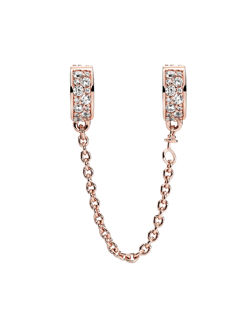 Pandora - 14k Rose gold-plated safety chain with clear cubic zirconia and silicone grip - hängen & berlocker - no color - 1