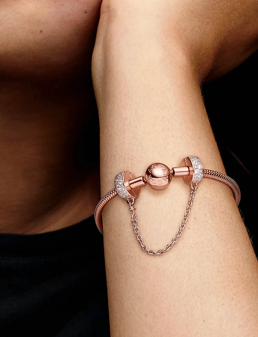 Pandora - 14k Rose gold-plated safety chain with clear cubic zirconia and silicone grip - pendentifs - no color - 2
