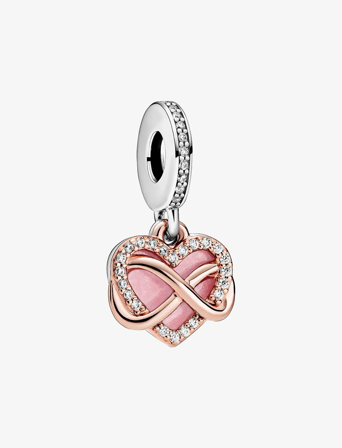Pandora - Infinity heart 14k rose gold-plated and sterling silver dangle with clear cubic zirconia and pink en - vedhæng - pink - 1