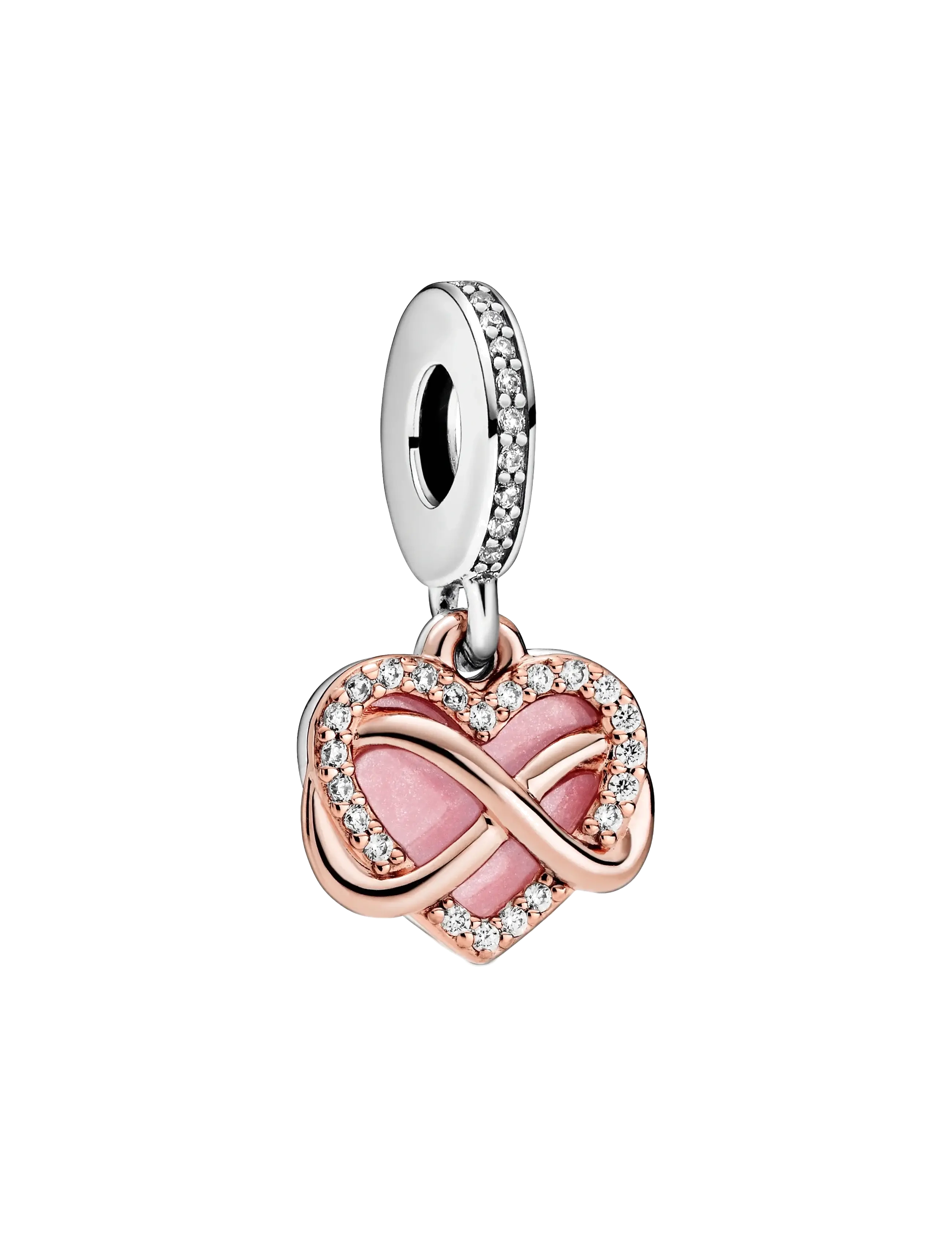 Pandora - Infinity heart 14k rose gold-plated and sterling silver dangle with clear cubic zirconia and pink en - pink - 1