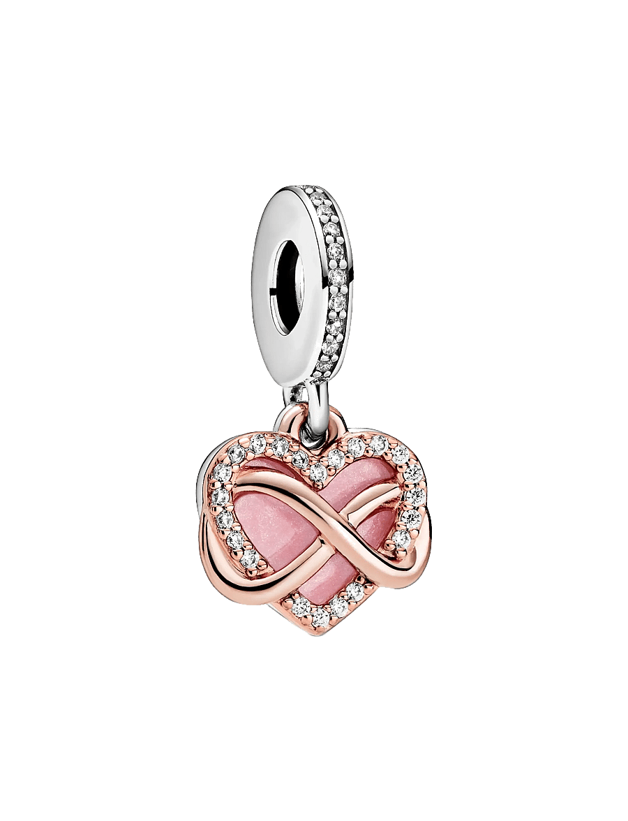 Pandora - Infinity heart 14k rose gold-plated and sterling silver dangle with clear cubic zirconia and pink en - pink - 1