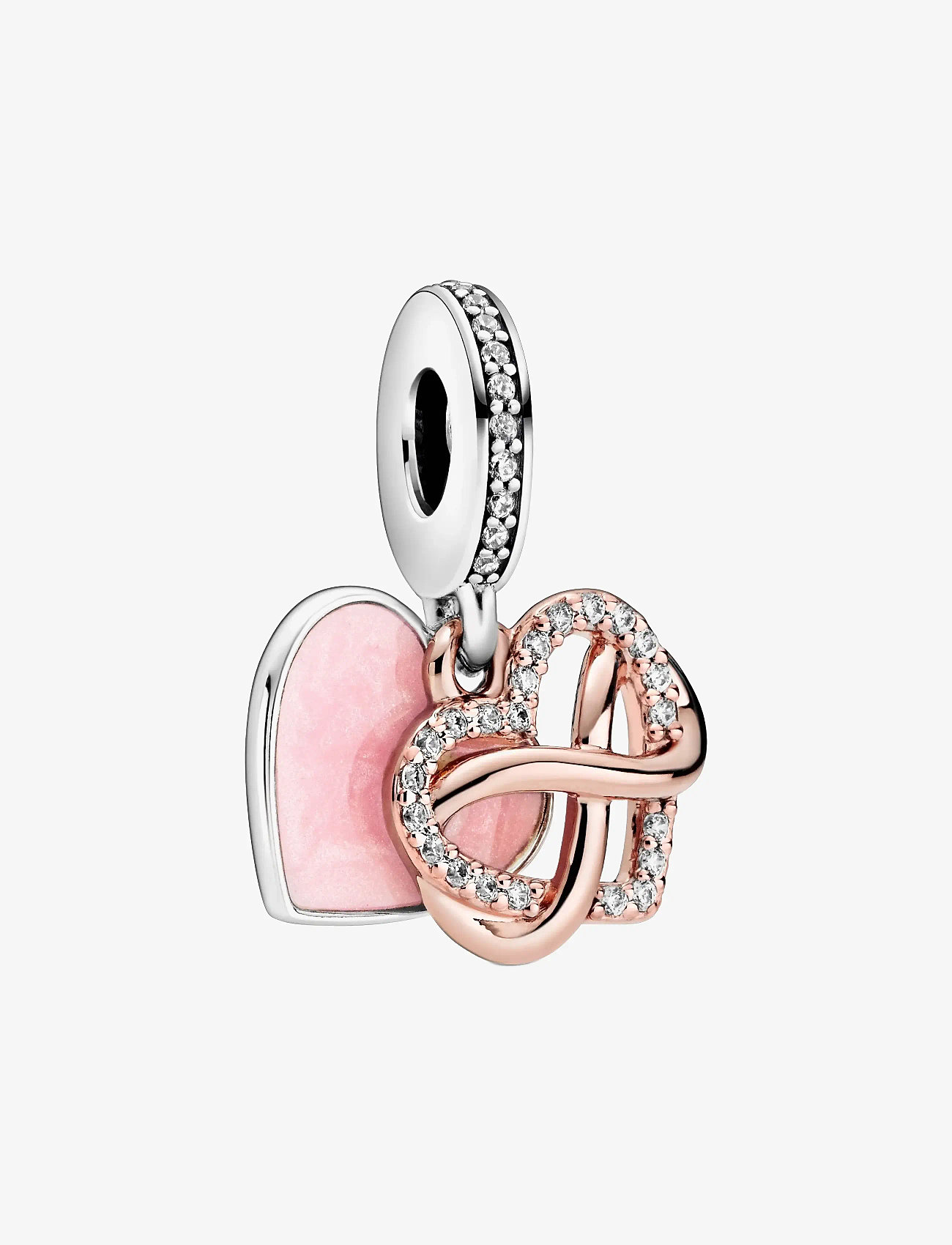 Pandora - Infinity heart 14k rose gold-plated and sterling silver dangle with clear cubic zirconia and pink en - vedhæng - pink - 2