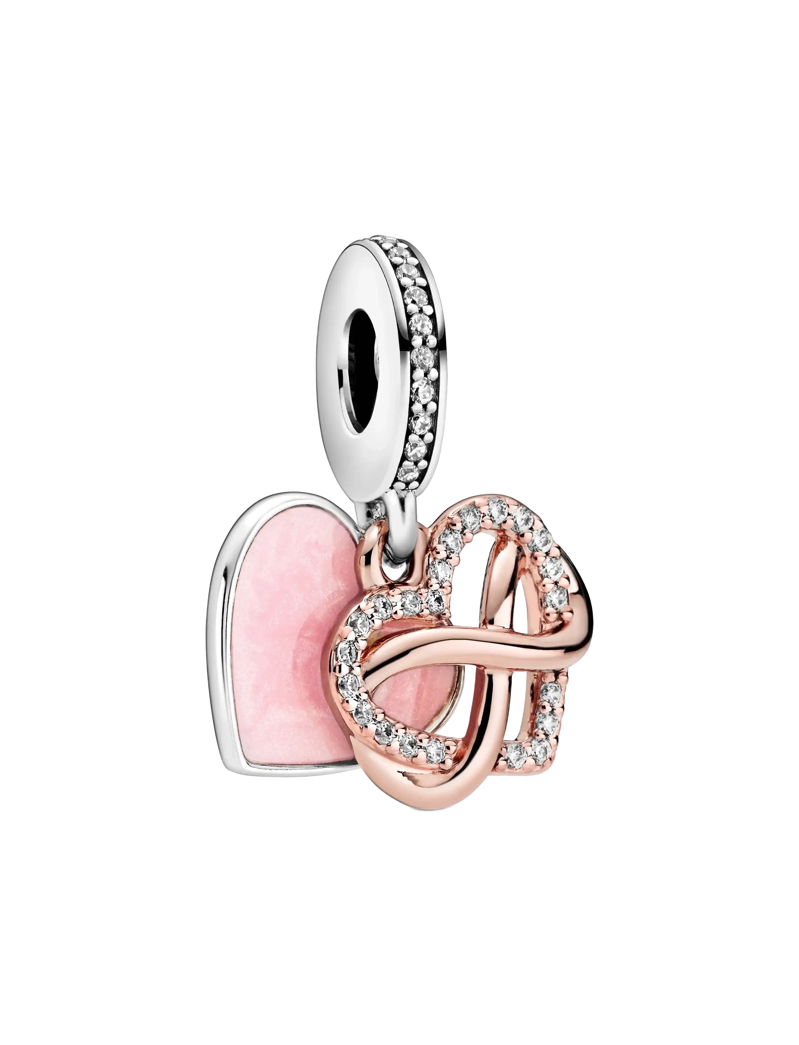Pandora - Infinity heart 14k rose gold-plated and sterling silver dangle with clear cubic zirconia and pink en - pink - 2