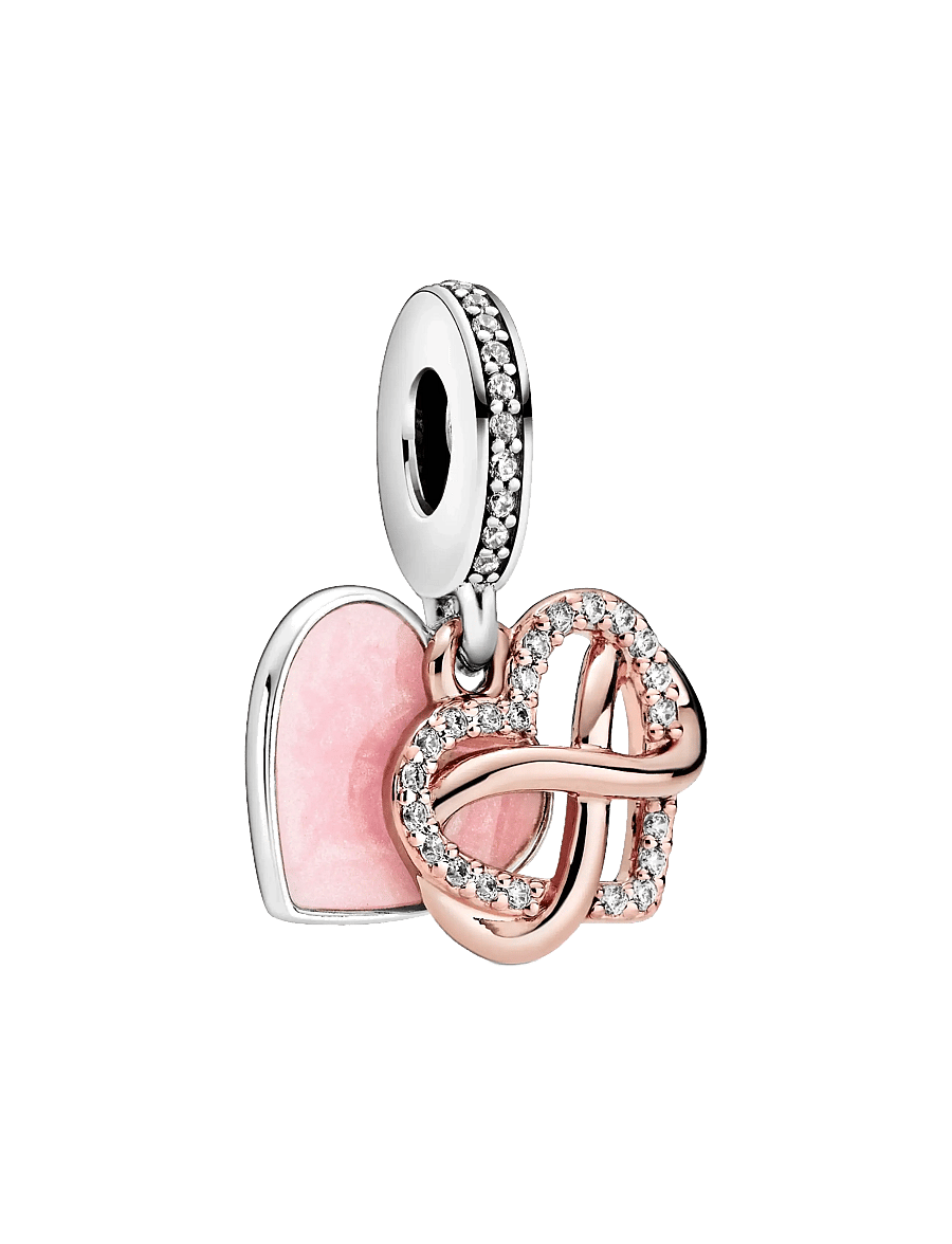 Pandora - Infinity heart 14k rose gold-plated and sterling silver dangle with clear cubic zirconia and pink en - pink - 2