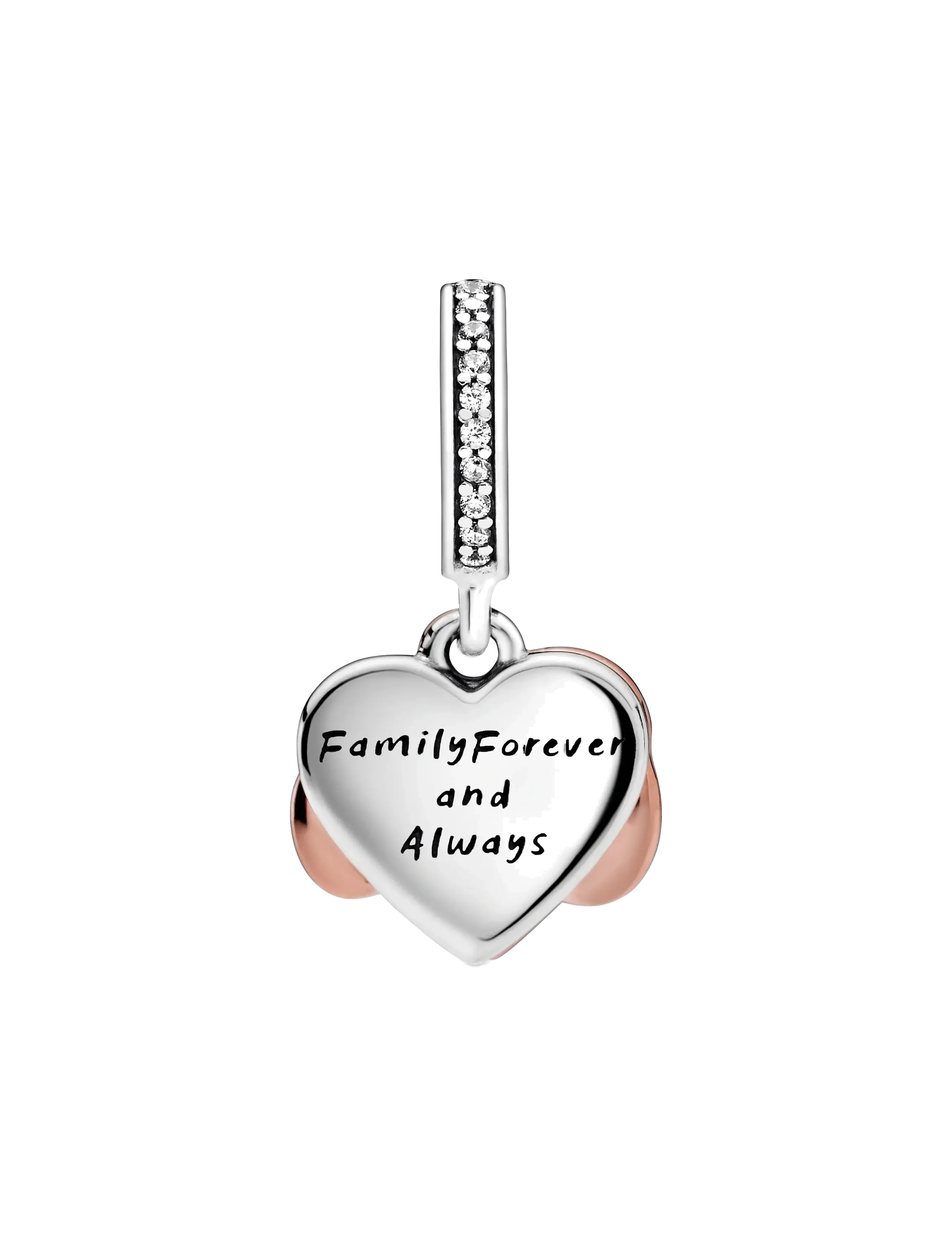 Pandora - Infinity heart 14k rose gold-plated and sterling silver dangle with clear cubic zirconia and pink en - pink - 3