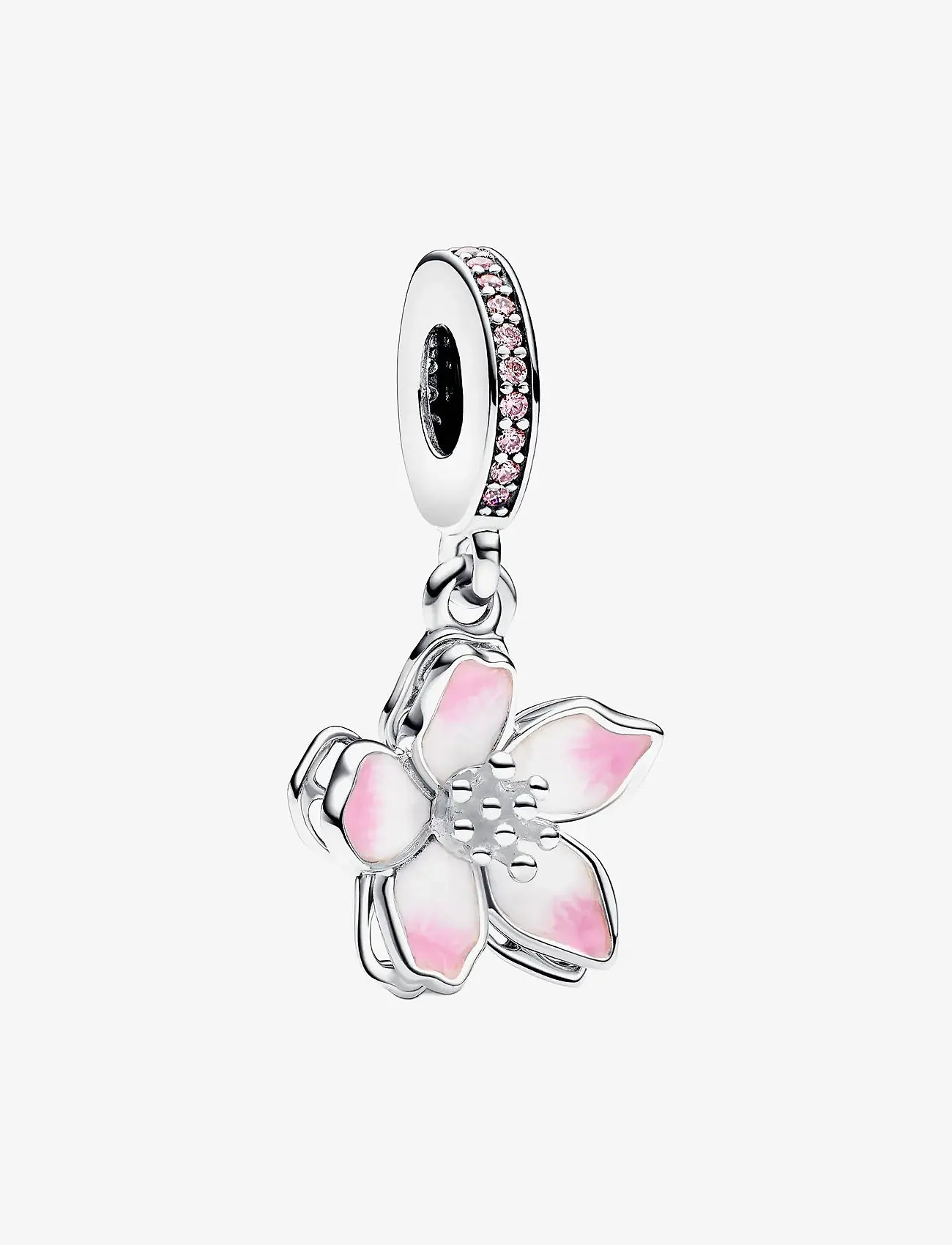 Pandora - Movable cherry blossom sterling silver dangle with fancy pink cubic zirconia and shaded pink enamel - vedhæng - pink - 1