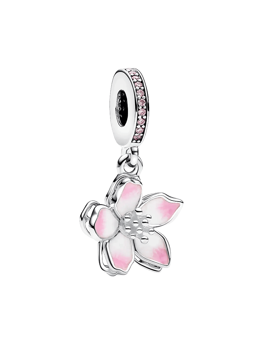 Pandora - Movable cherry blossom sterling silver dangle with fancy pink cubic zirconia and shaded pink enamel - pendentifs - pink - 1