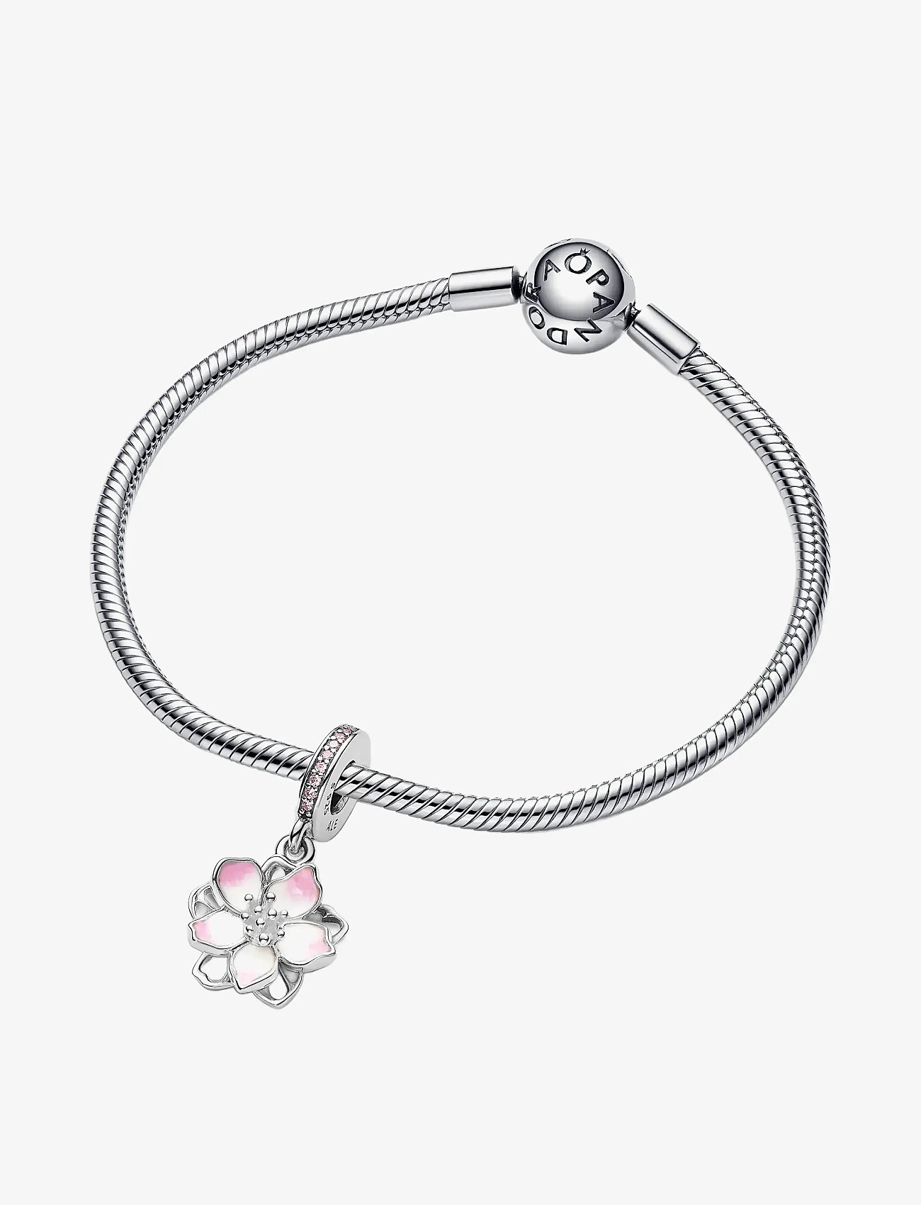 Pandora - Movable cherry blossom sterling silver dangle with fancy pink cubic zirconia and shaded pink enamel - vedhæng - pink - 2