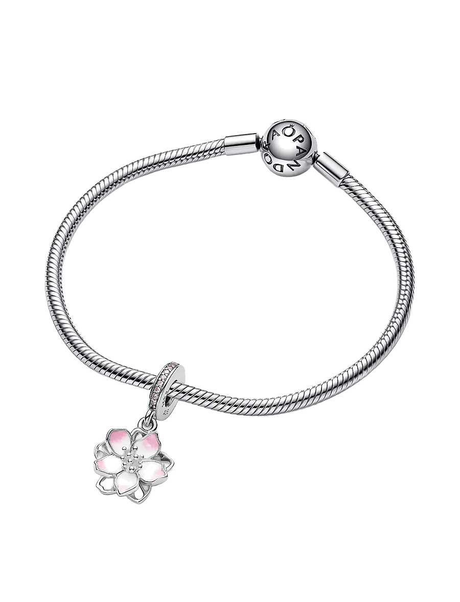 Pandora - Movable cherry blossom sterling silver dangle with fancy pink cubic zirconia and shaded pink enamel - pendentifs - pink - 2