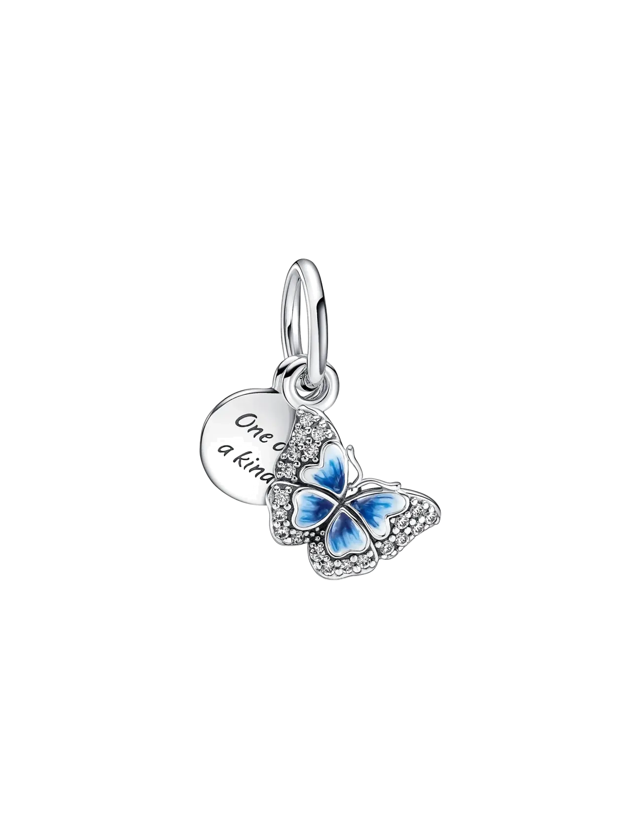 Butterfly sterling silver dangle with clear cubic zirconia, shaded blue and white enamel - BLUE