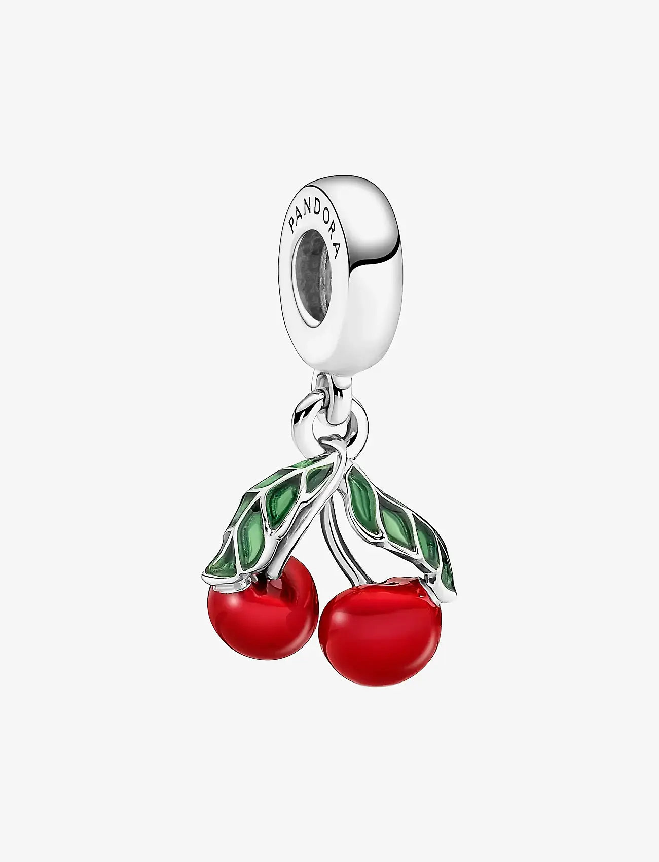 Pandora - Cherry sterling silver dangle with green and red enamel - vedhæng - red - 1