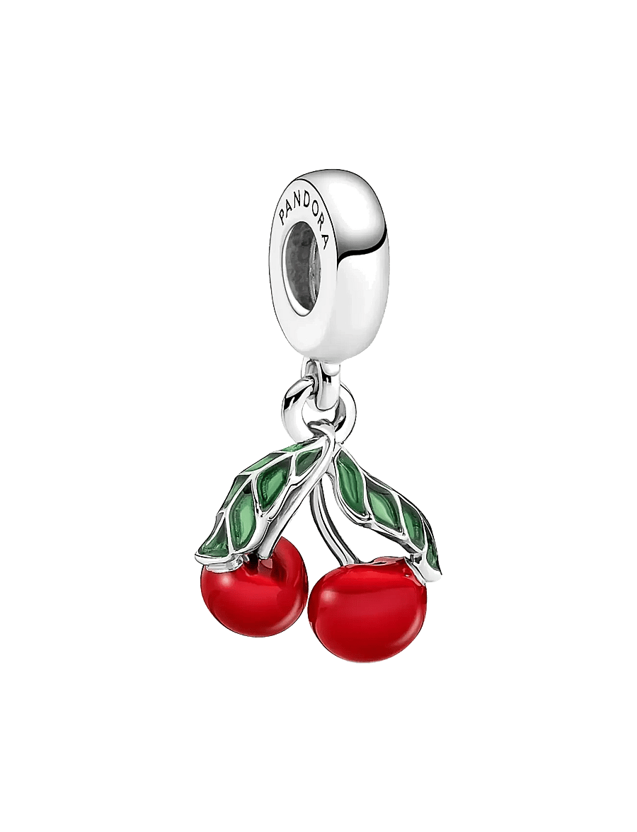 Pandora - Cherry sterling silver dangle with green and red enamel - anhänger - red - 1