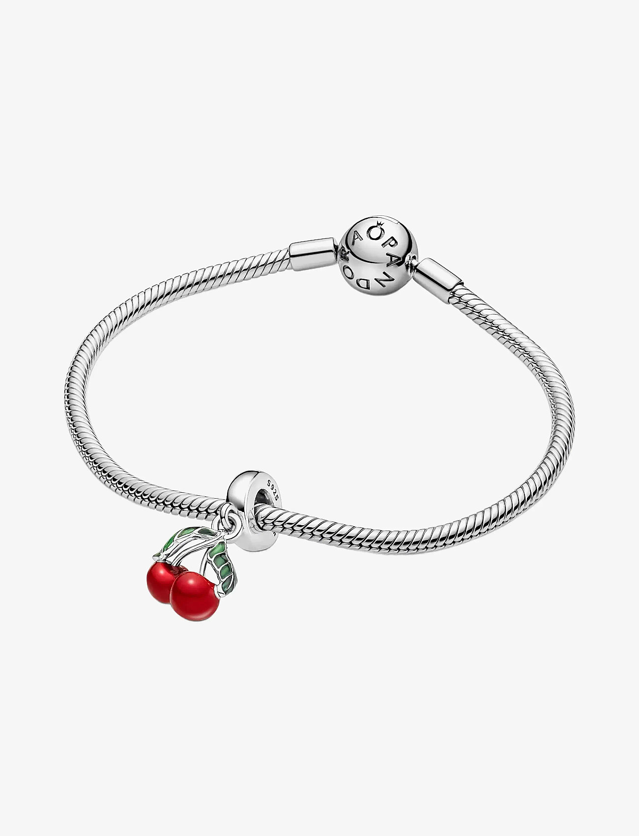 Pandora - Cherry sterling silver dangle with green and red enamel - vedhæng - red - 2