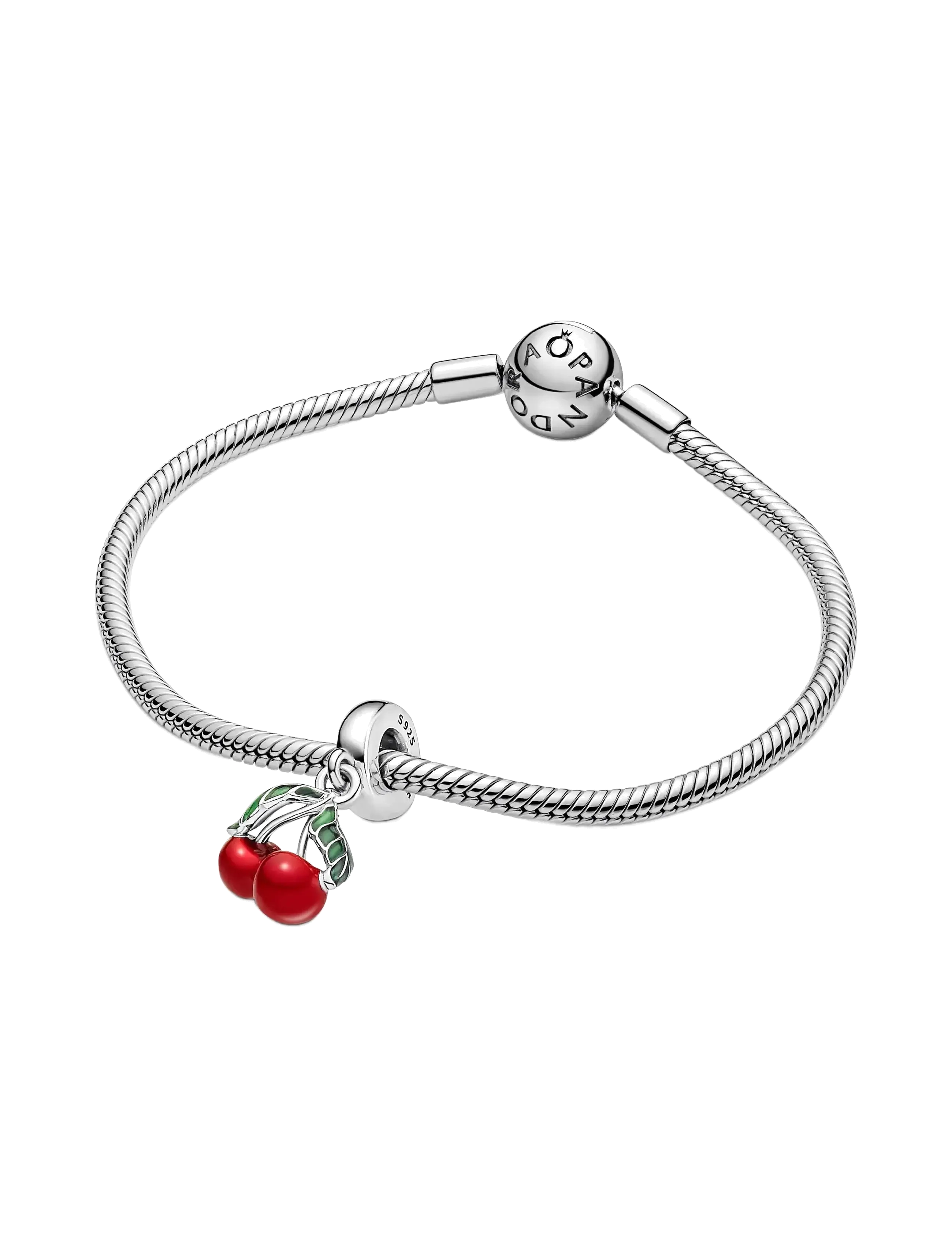 Pandora - Cherry sterling silver dangle with green and red enamel - anhänger - red - 2