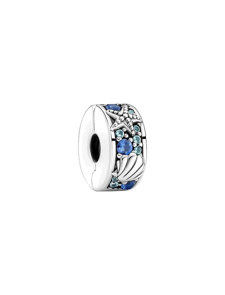 Pandora - Starfish and shell sterling silver clip with icy green, bleached aqua blue, stellar blue crystal and - pendentifs - blue - 1