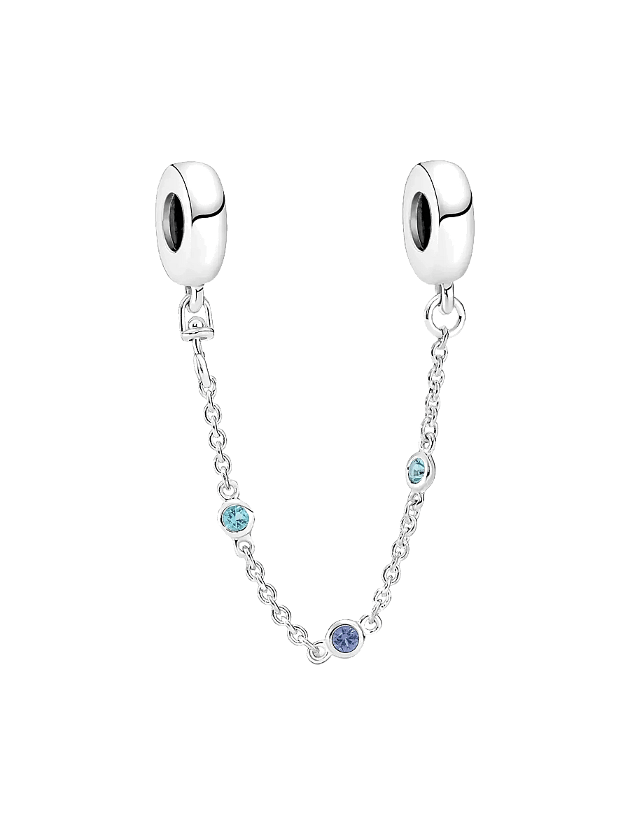 Pandora - Sterling silver safety chain with stellar blue and skylight blue crystal - vedhæng - no color - 1