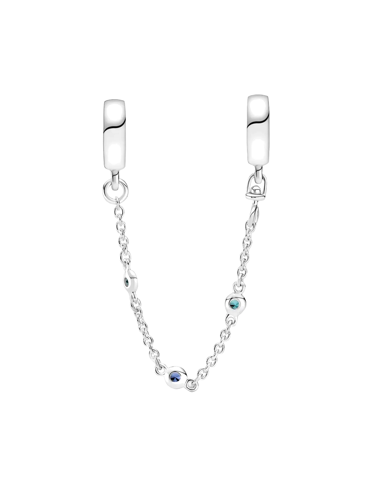 Pandora - Sterling silver safety chain with stellar blue and skylight blue crystal - hangers - no color - 2