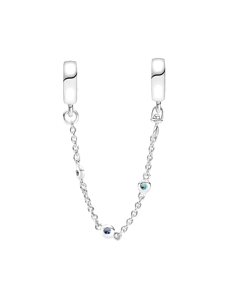 Pandora - Sterling silver safety chain with stellar blue and skylight blue crystal - vedhæng - no color - 2