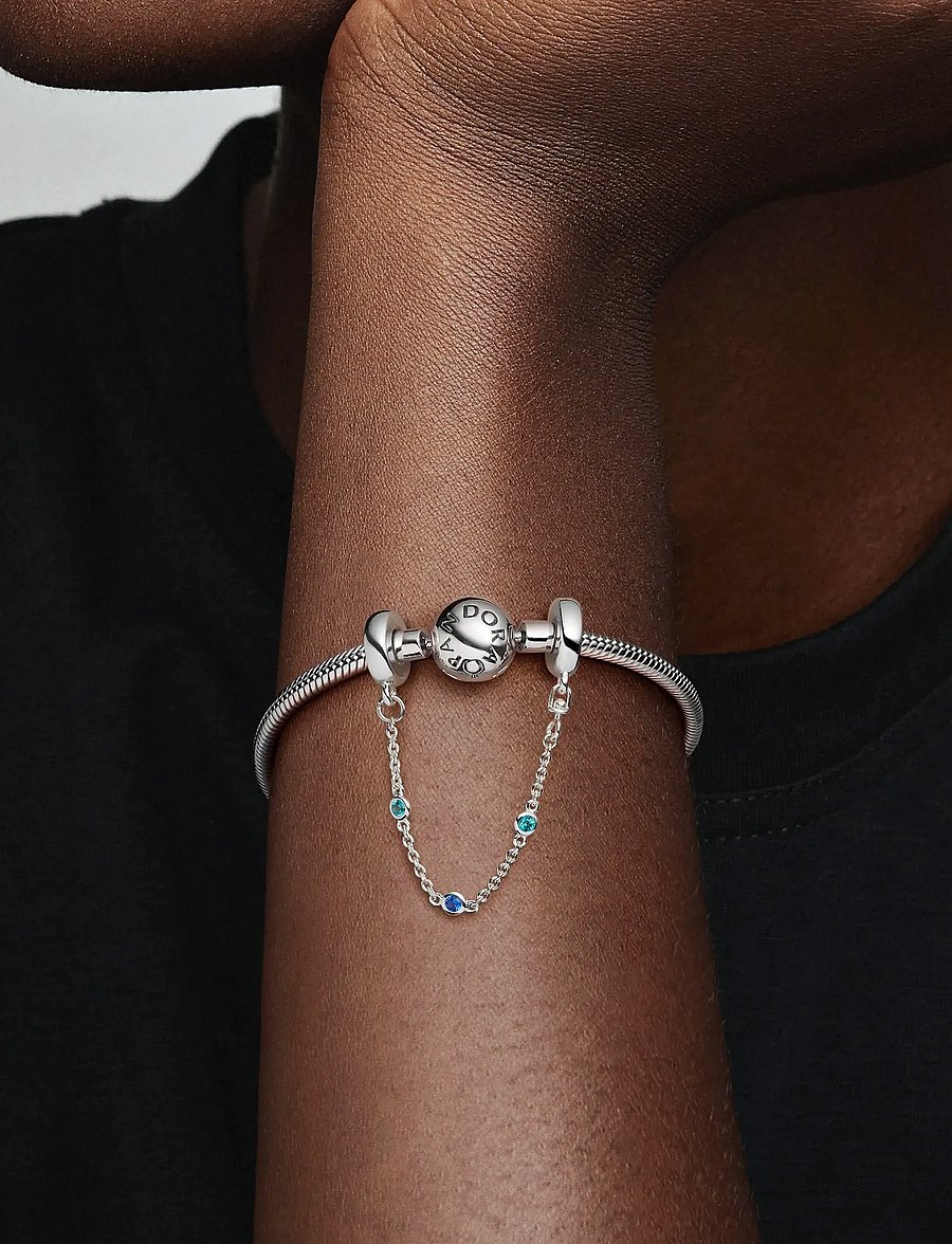 Pandora - Sterling silver safety chain with stellar blue and skylight blue crystal - vedhæng - no color - 3