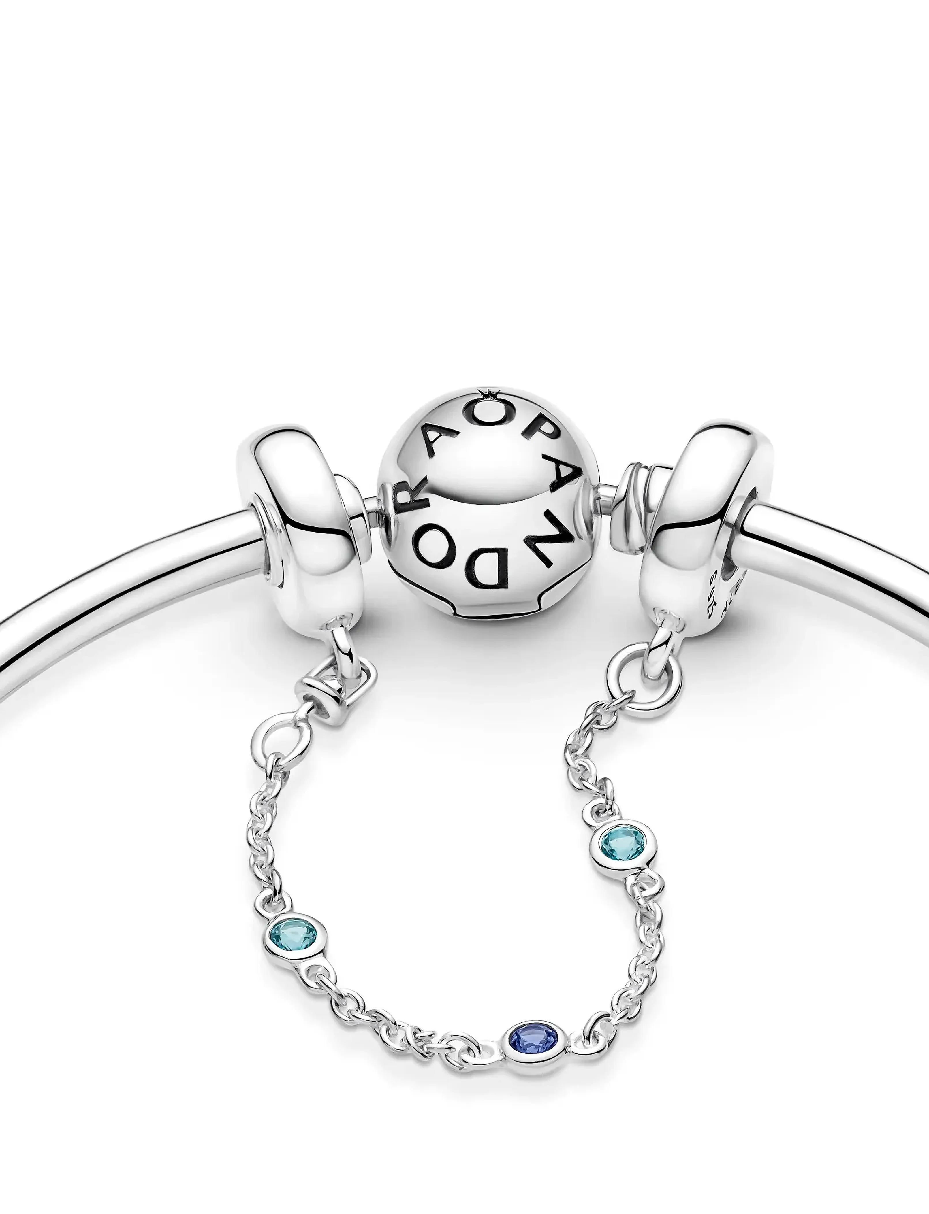 Pandora - Sterling silver safety chain with stellar blue and skylight blue crystal - hangers - no color - 4
