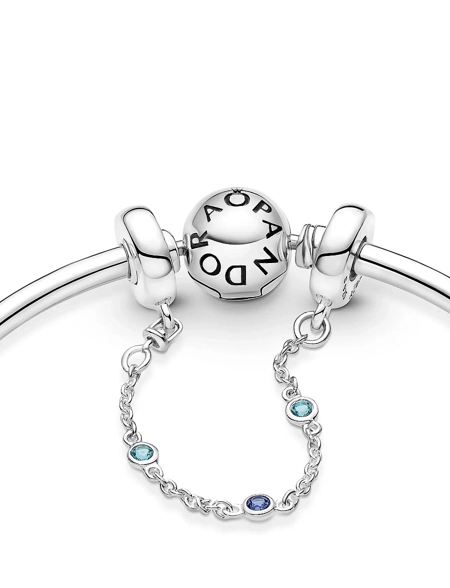 Pandora - Sterling silver safety chain with stellar blue and skylight blue crystal - vedhæng - no color - 4