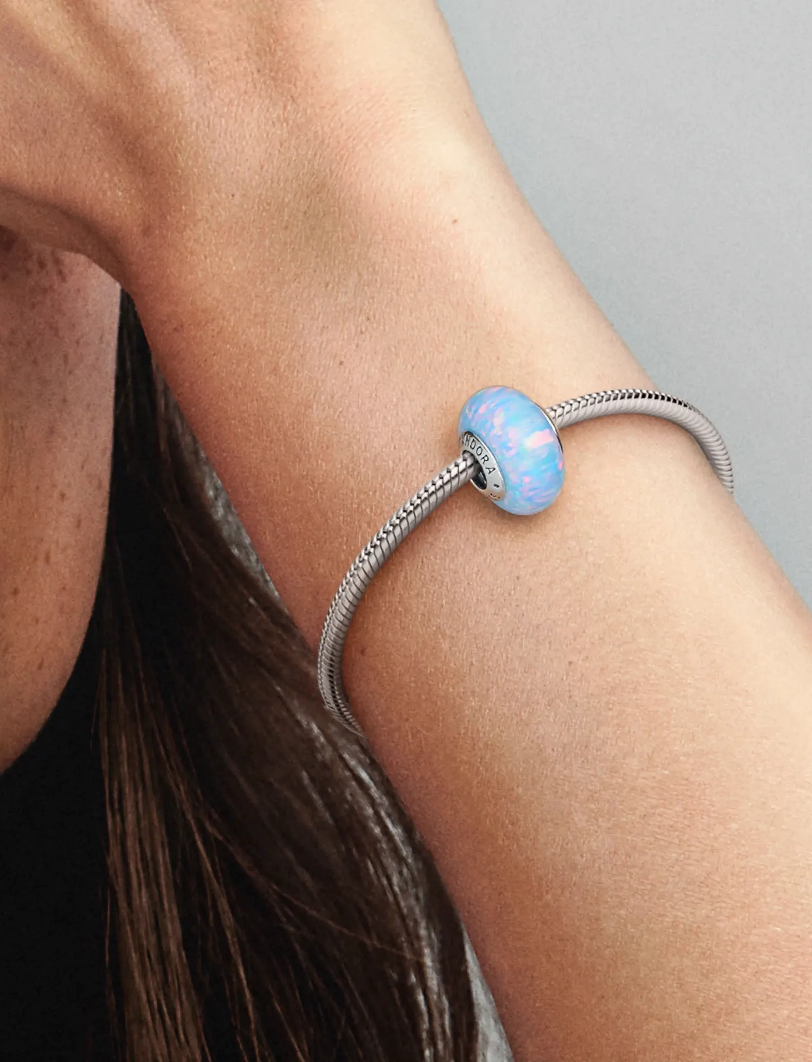 Sterling Silver Charm With Light Blue Lab-Created Opal 2