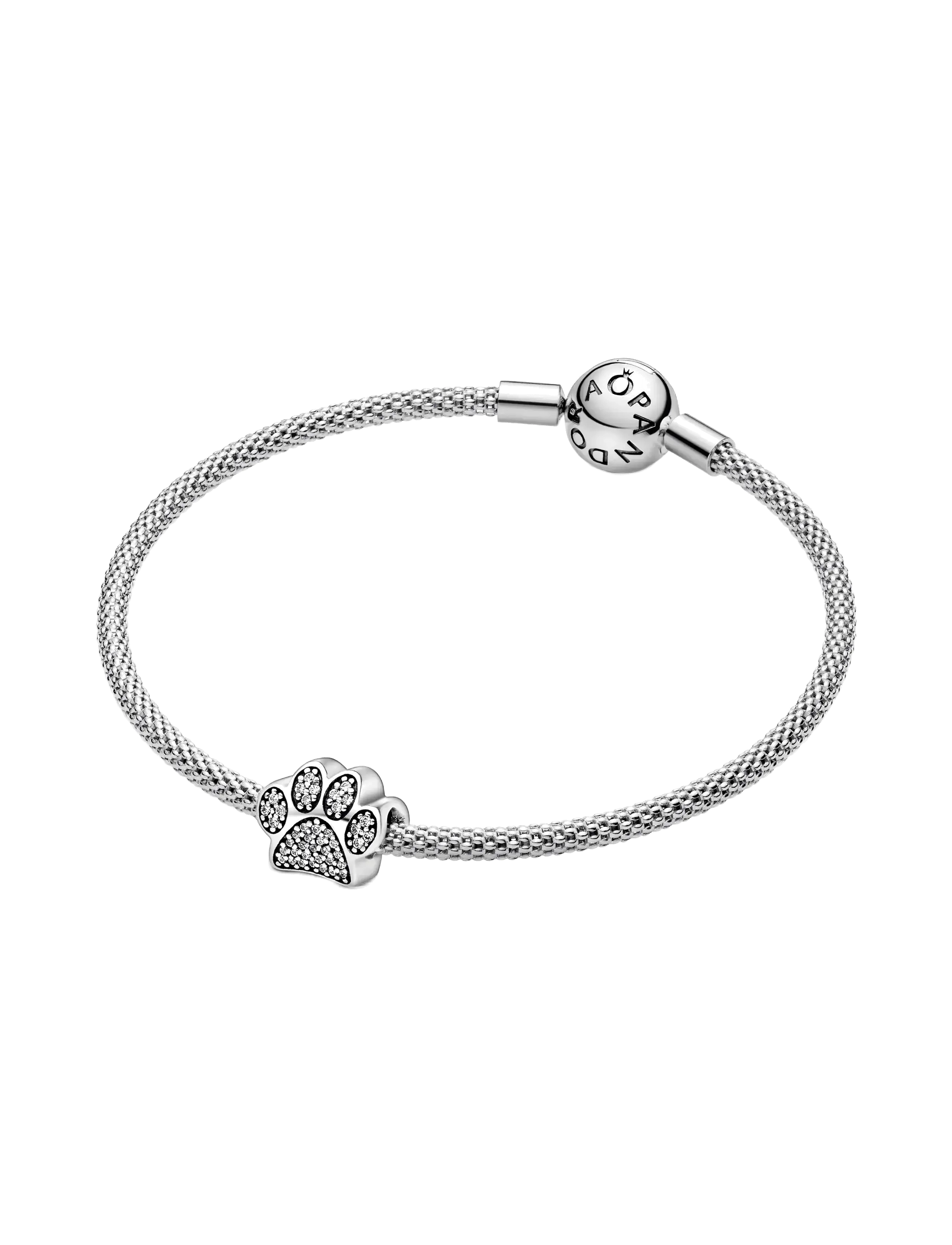 Pandora - Paw silver charm with cubic zirconia - anheng - clear - 2