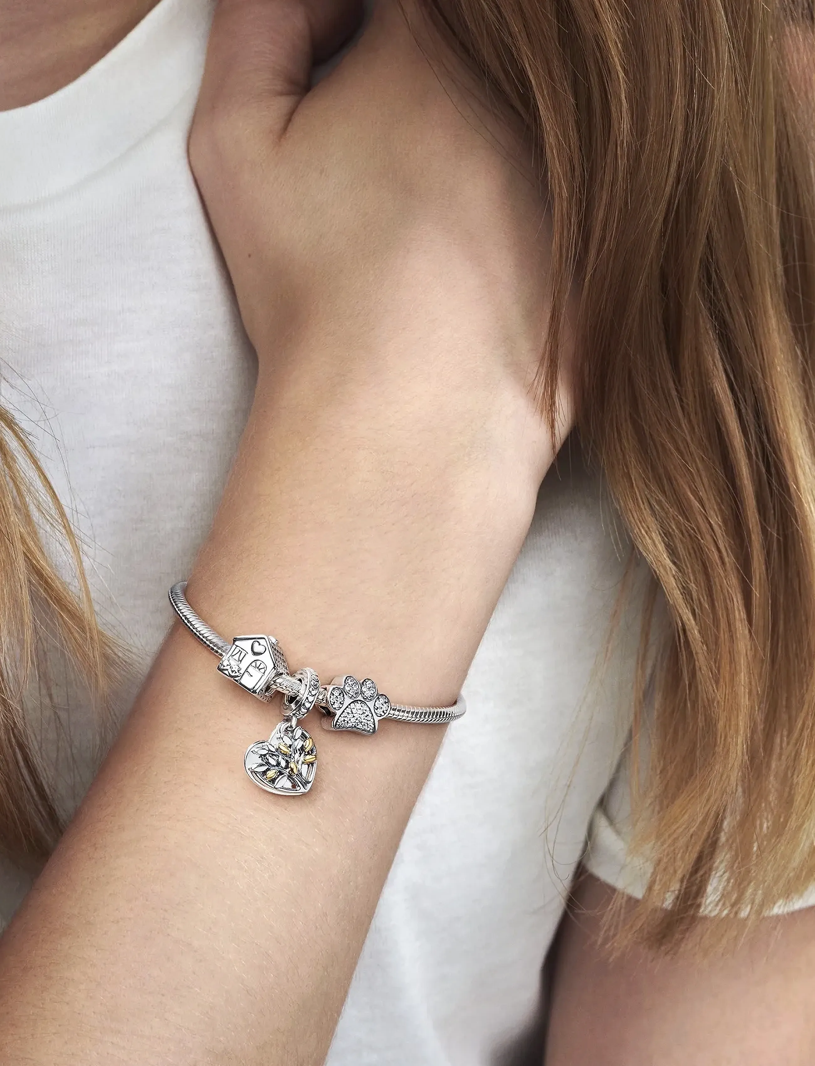 Pandora - Paw silver charm with cubic zirconia - anheng - clear - 3
