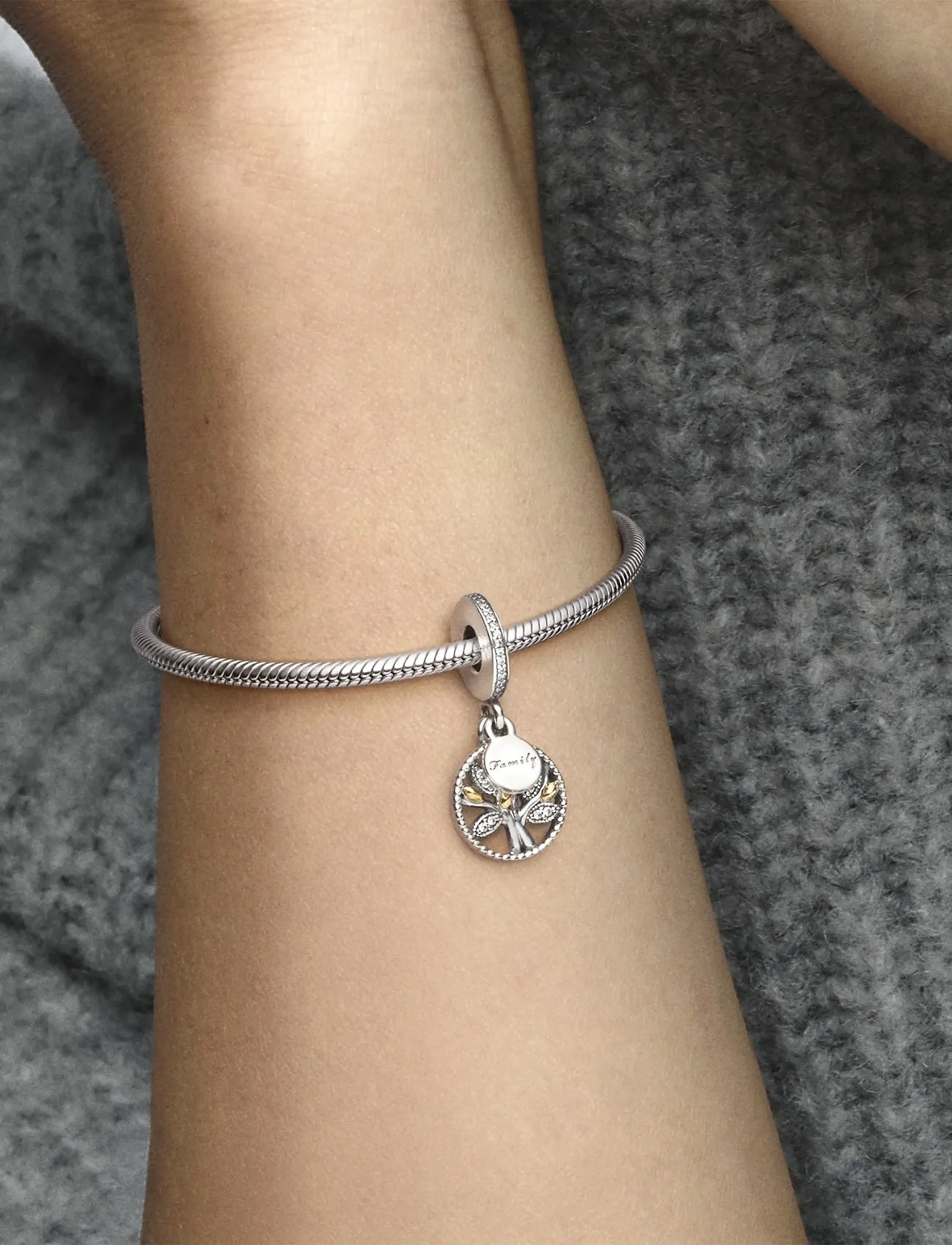 Pandora - Family tree silver dangle with 14k and clear cubic zirconia - pendentifs - clear - 3