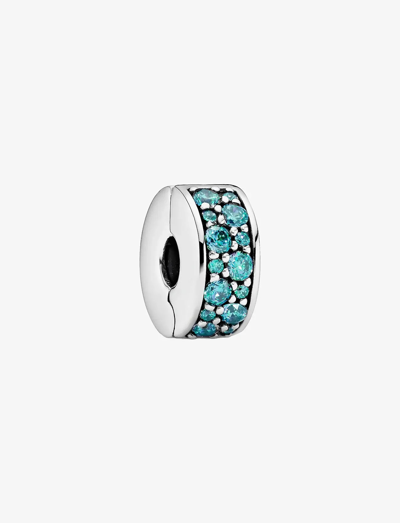 Pandora - Silver clip with teal cubic zirconia and silicone grip - hängen & berlocker - turquoise - 1