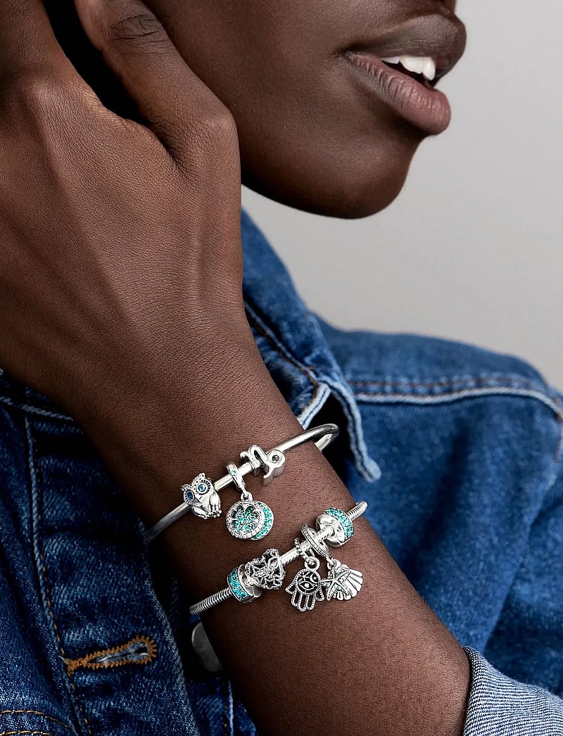 Pandora - Silver clip with teal cubic zirconia and silicone grip - hängen & berlocker - turquoise - 2