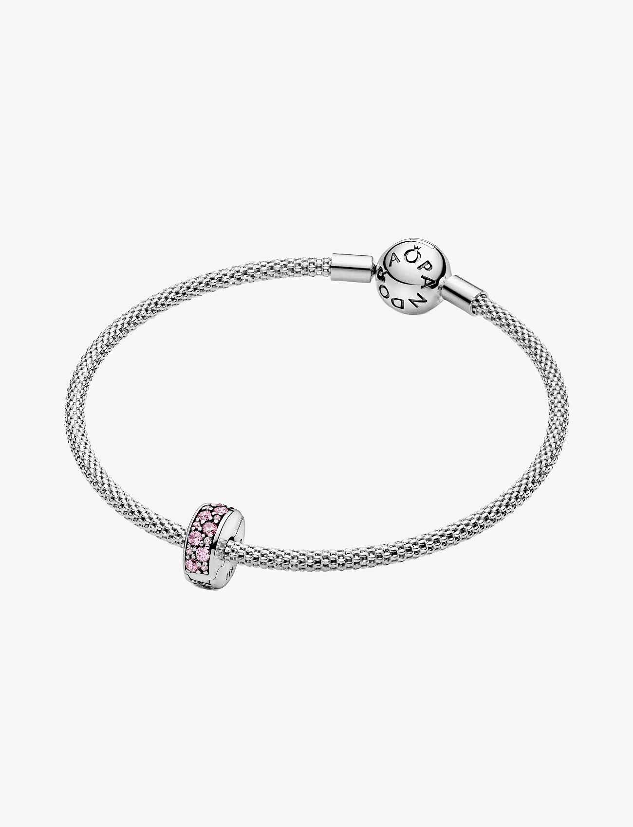 Pandora - Silver clip with pink cubic zirconia and silicone grip - ripatsid - pink - 2