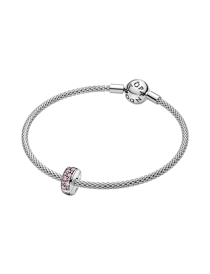 Pandora - Silver clip with pink cubic zirconia and silicone grip - ripatsid - pink - 2
