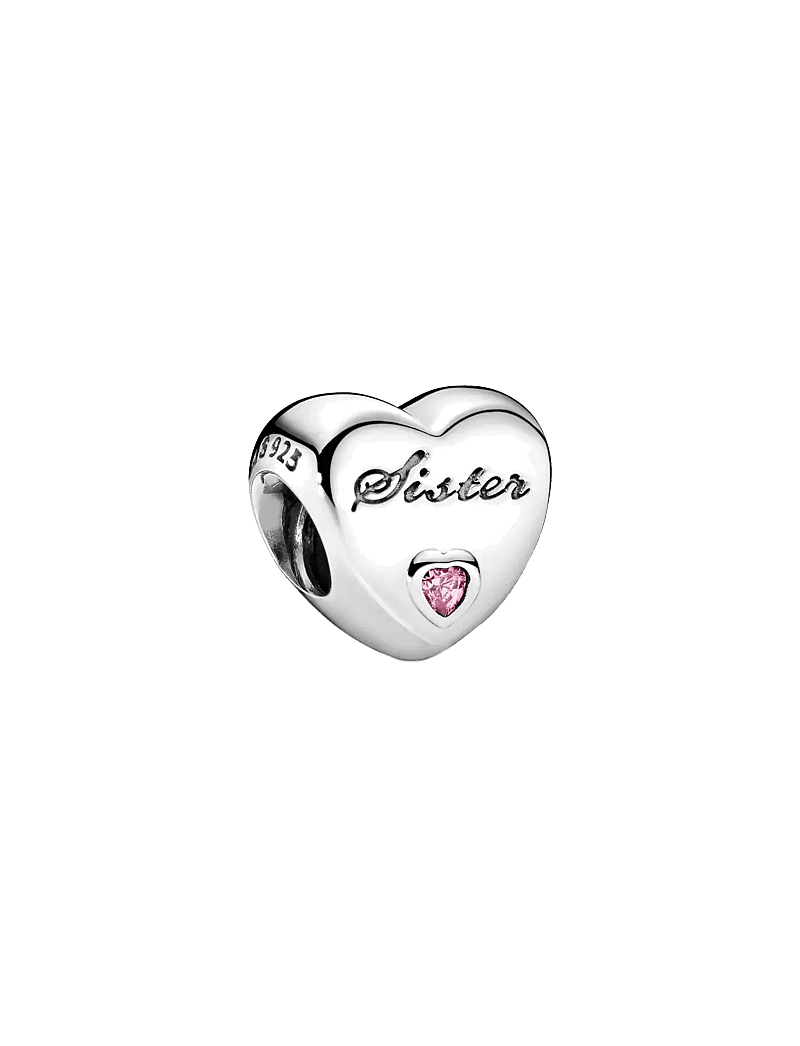 Pandora - Sister heart silver charm with pink cubic zirconia - anhänger - pink - 1