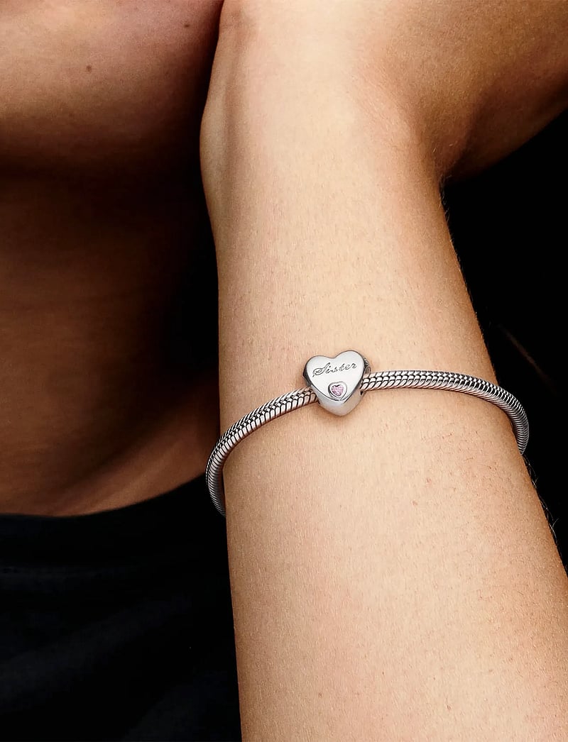 Pandora - Sister heart silver charm with pink cubic zirconia - anhänger - pink - 5