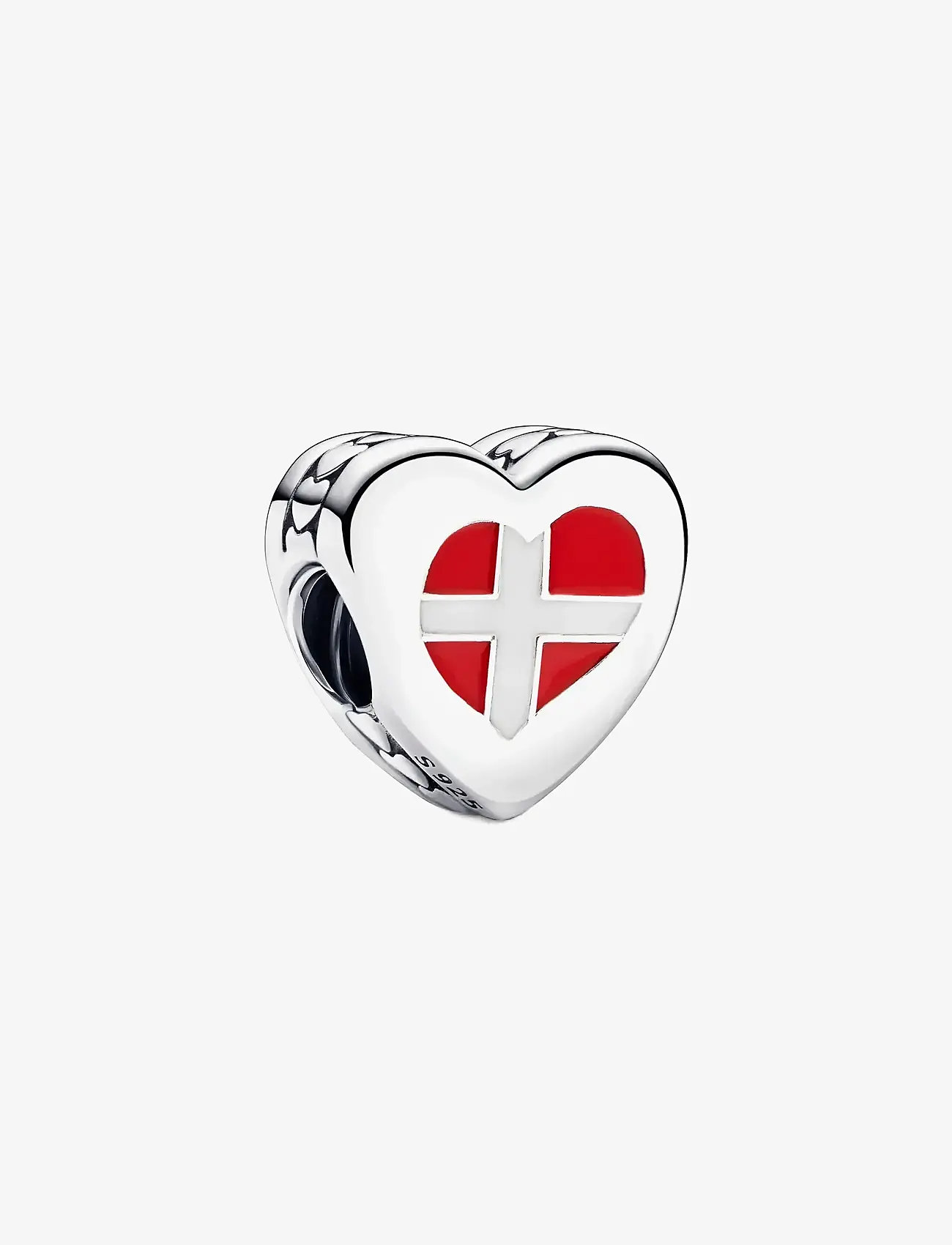 Pandora - Denmark flag heart sterling silver charm with red and white enamel - vedhæng - multicolor - 0