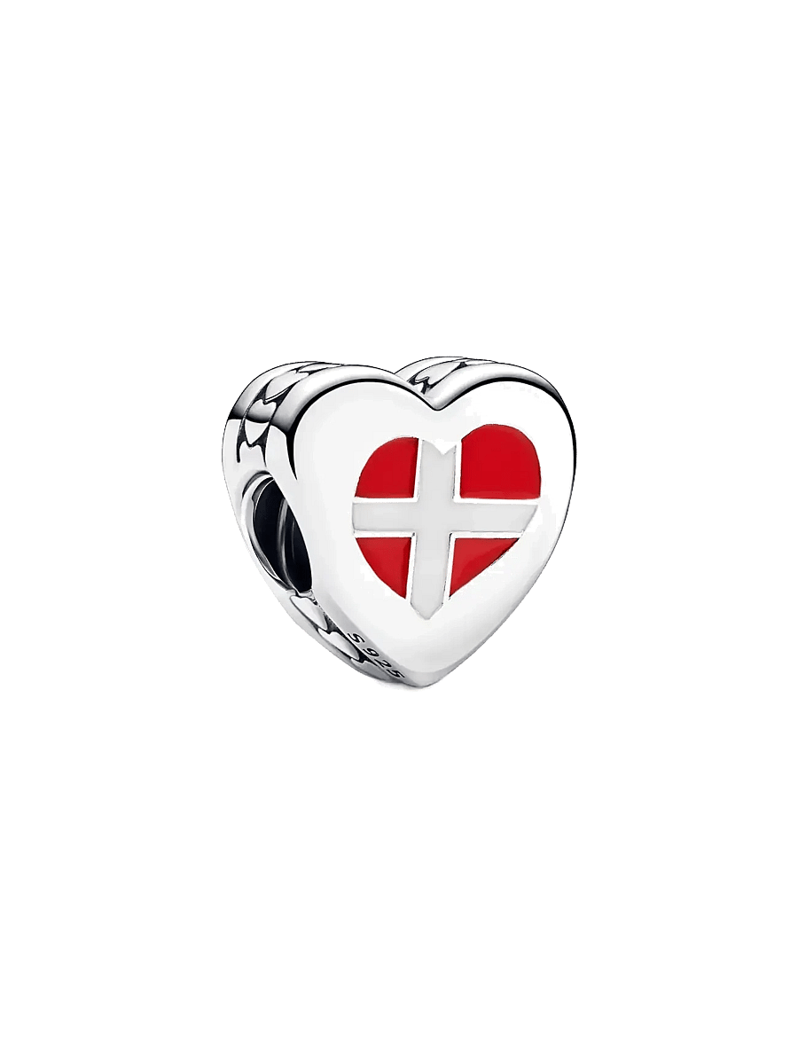 Pandora - Denmark flag heart sterling silver charm with red and white enamel - pendants - multicolor - 0