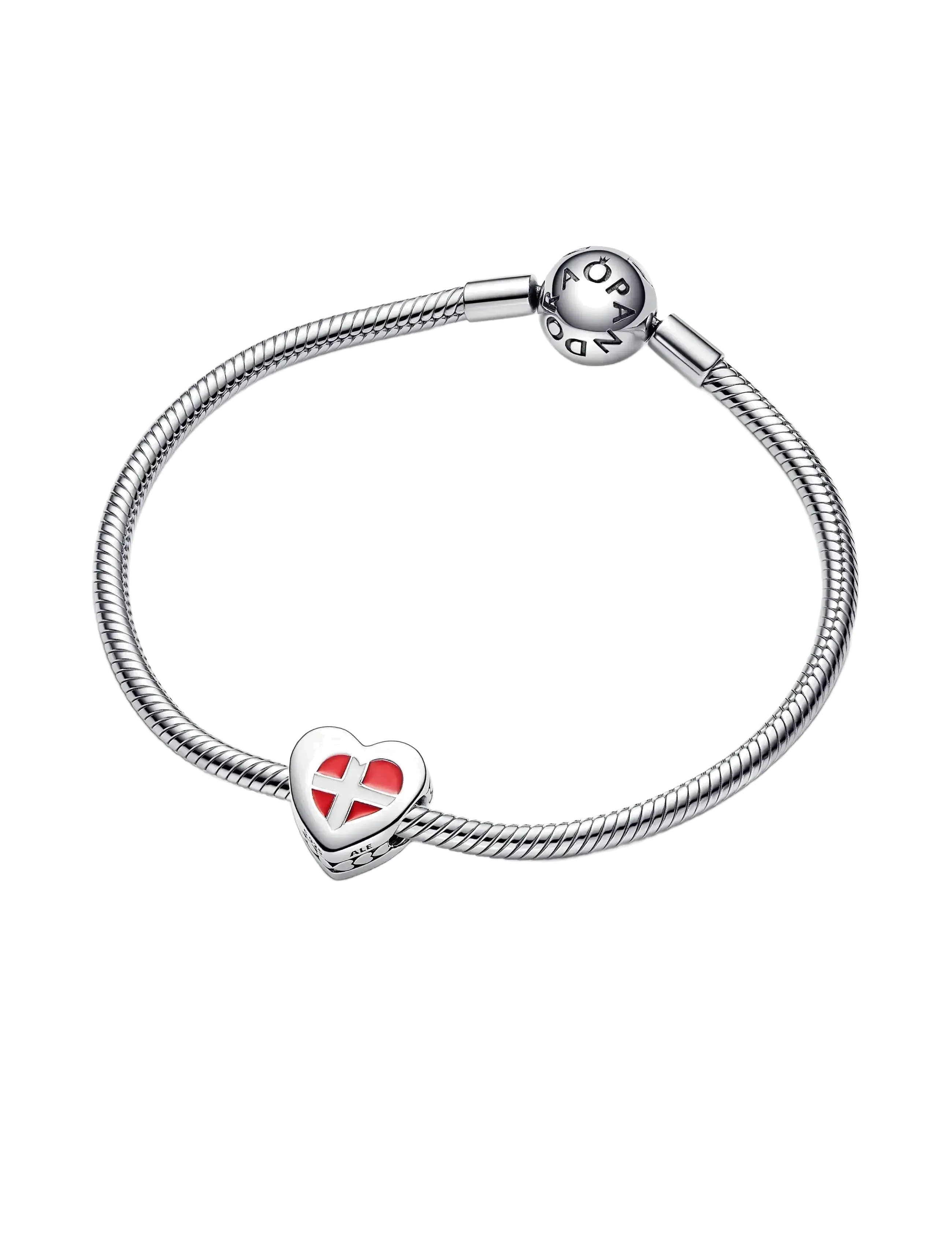 Denmark Flag Heart Sterling Silver Charm With Red And White Enamel 3
