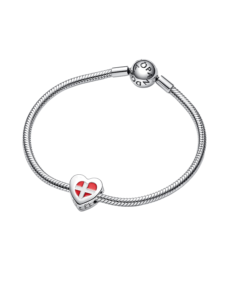 Pandora - Denmark flag heart sterling silver charm with red and white enamel - pendants - multicolor - 2