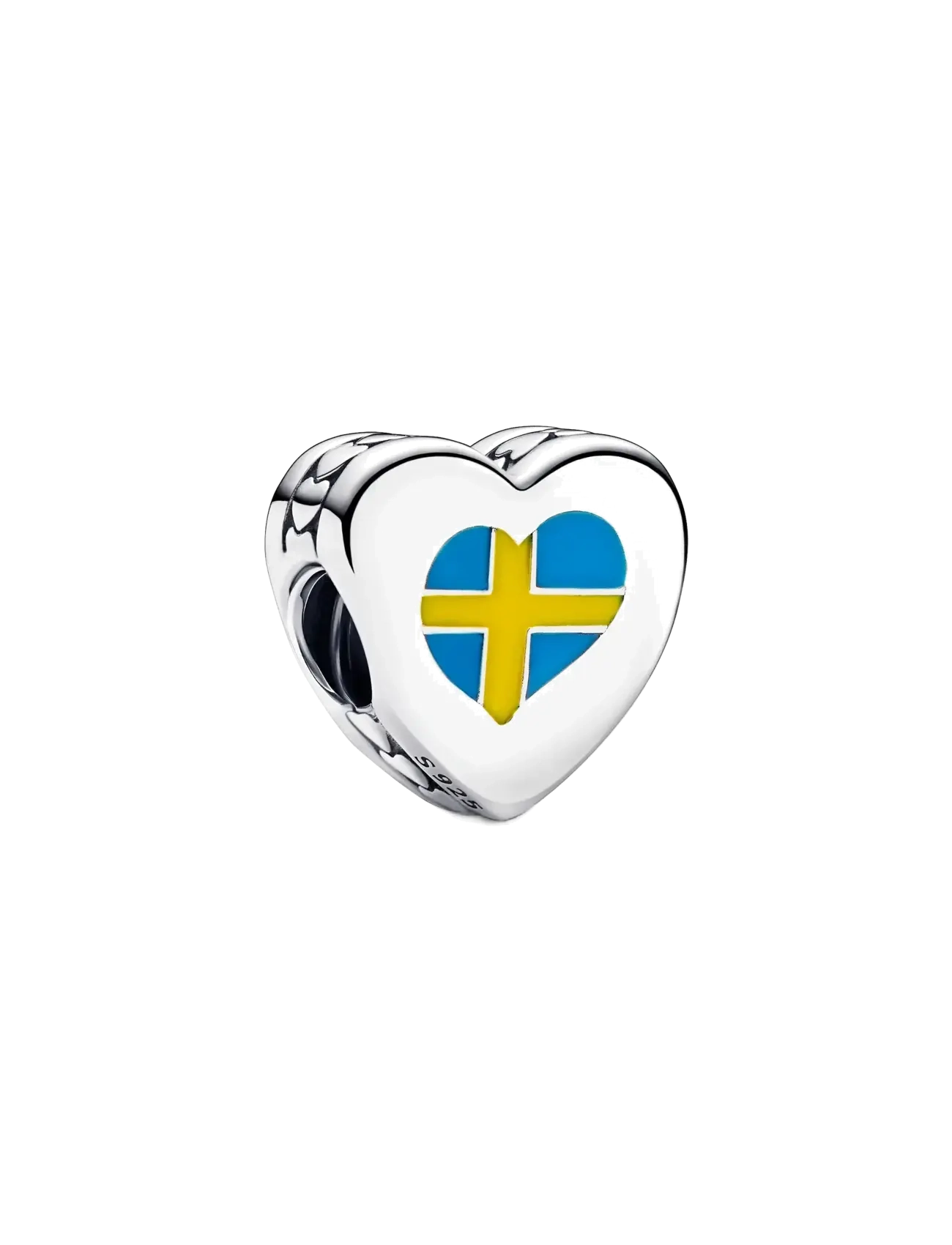 Pandora Sweden Flag Heart Sterling Silver Charm With Yellow And Blue Enamel, One Size, Silver, Smykker > Vedhæng, Dame