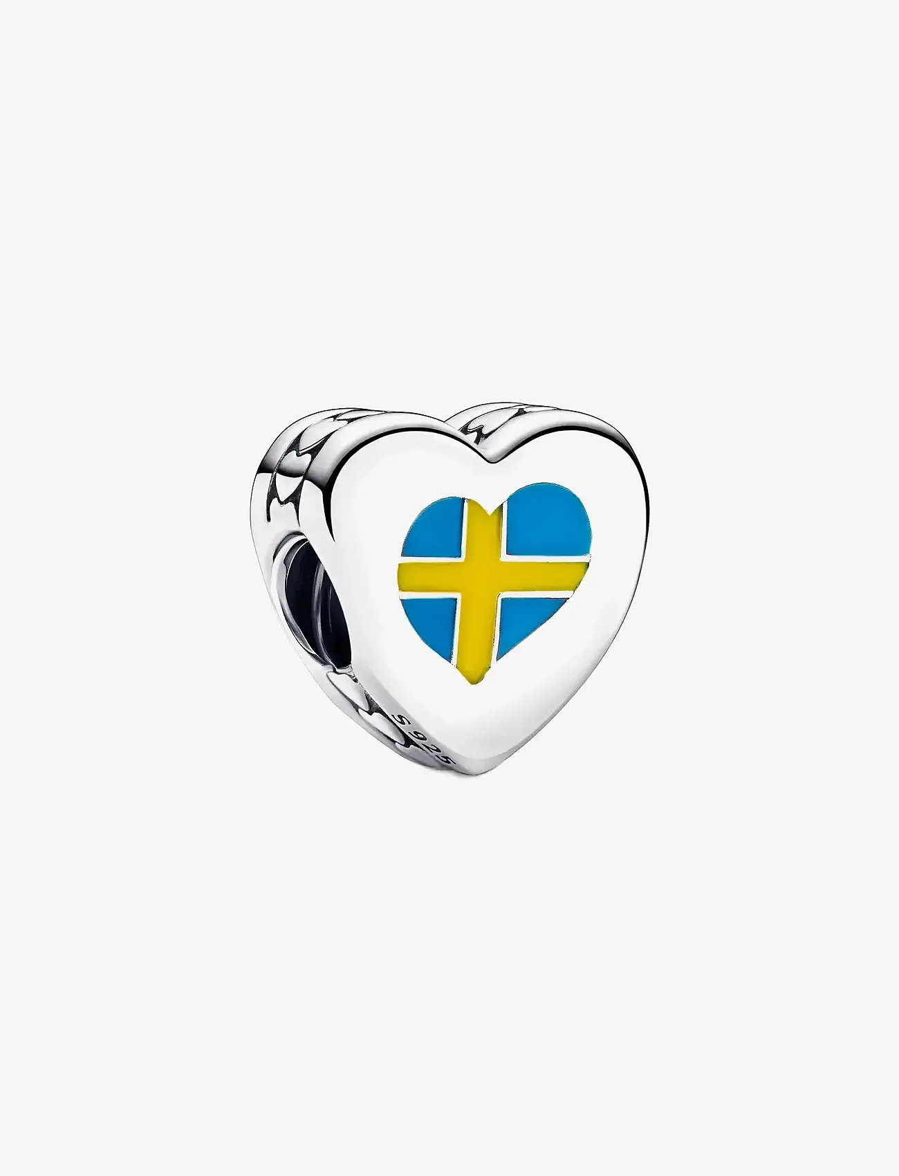 Pandora - Sweden flag heart sterling silver charm with yellow and blue enamel - vedhæng - multicolor - 0